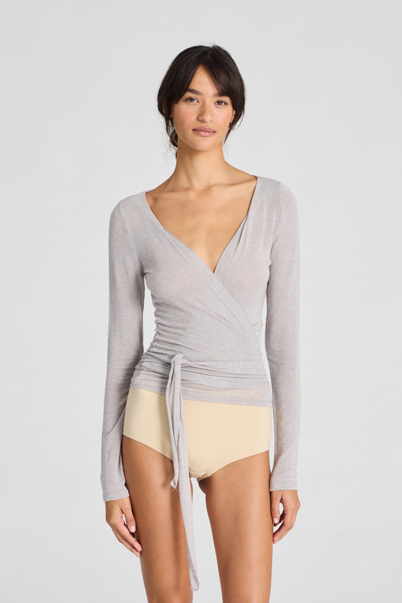 Anne Wool Wrap langærmet t-shirt - Grey Mel