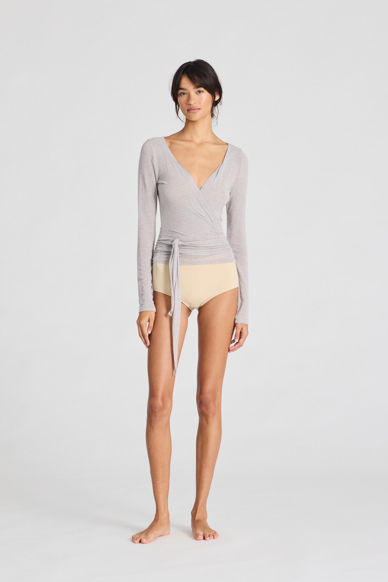 Anne Wool Wrap langærmet t-shirt - Grey Mel