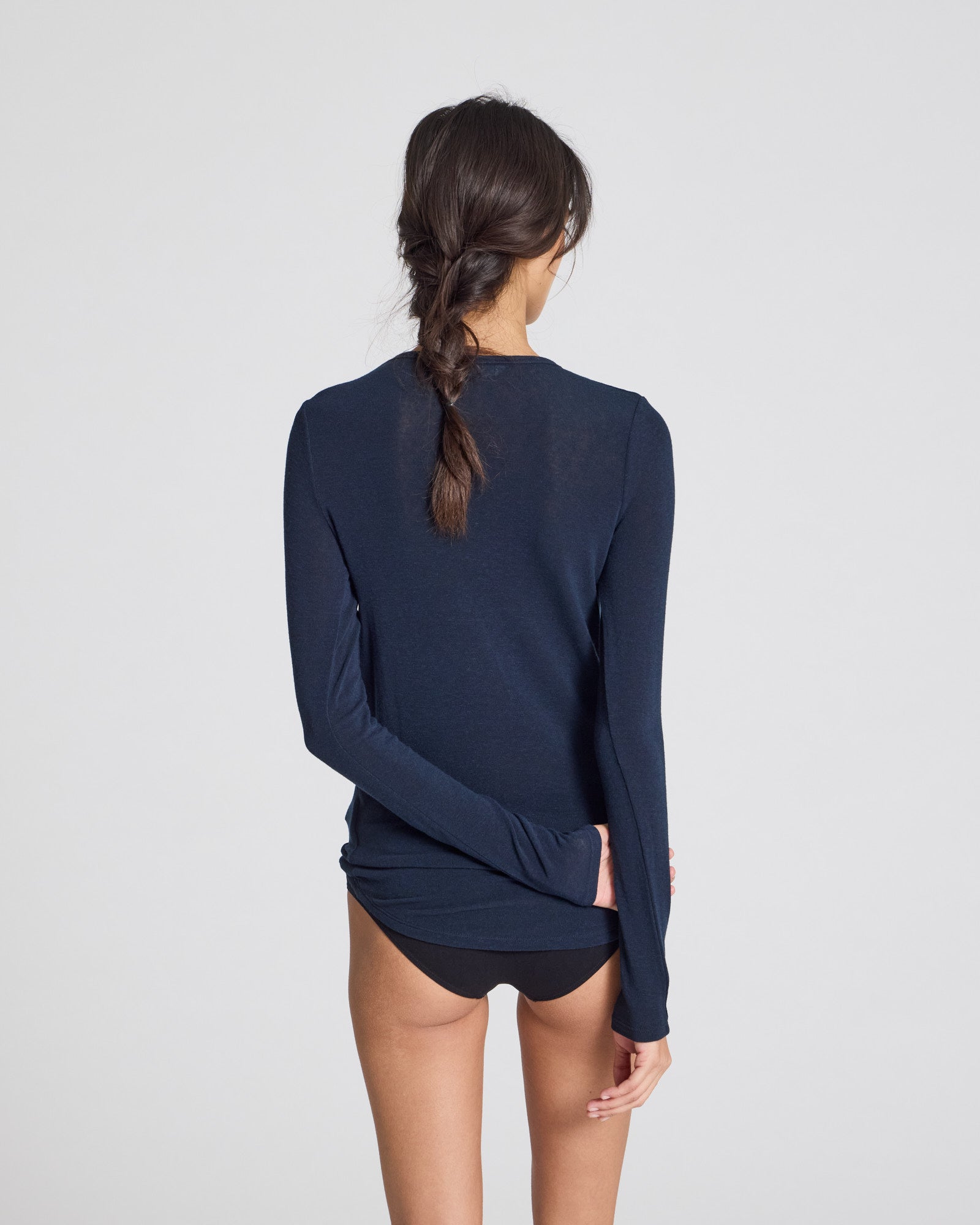 Thyra Wool langærmet t-shirt - Midnight Blue