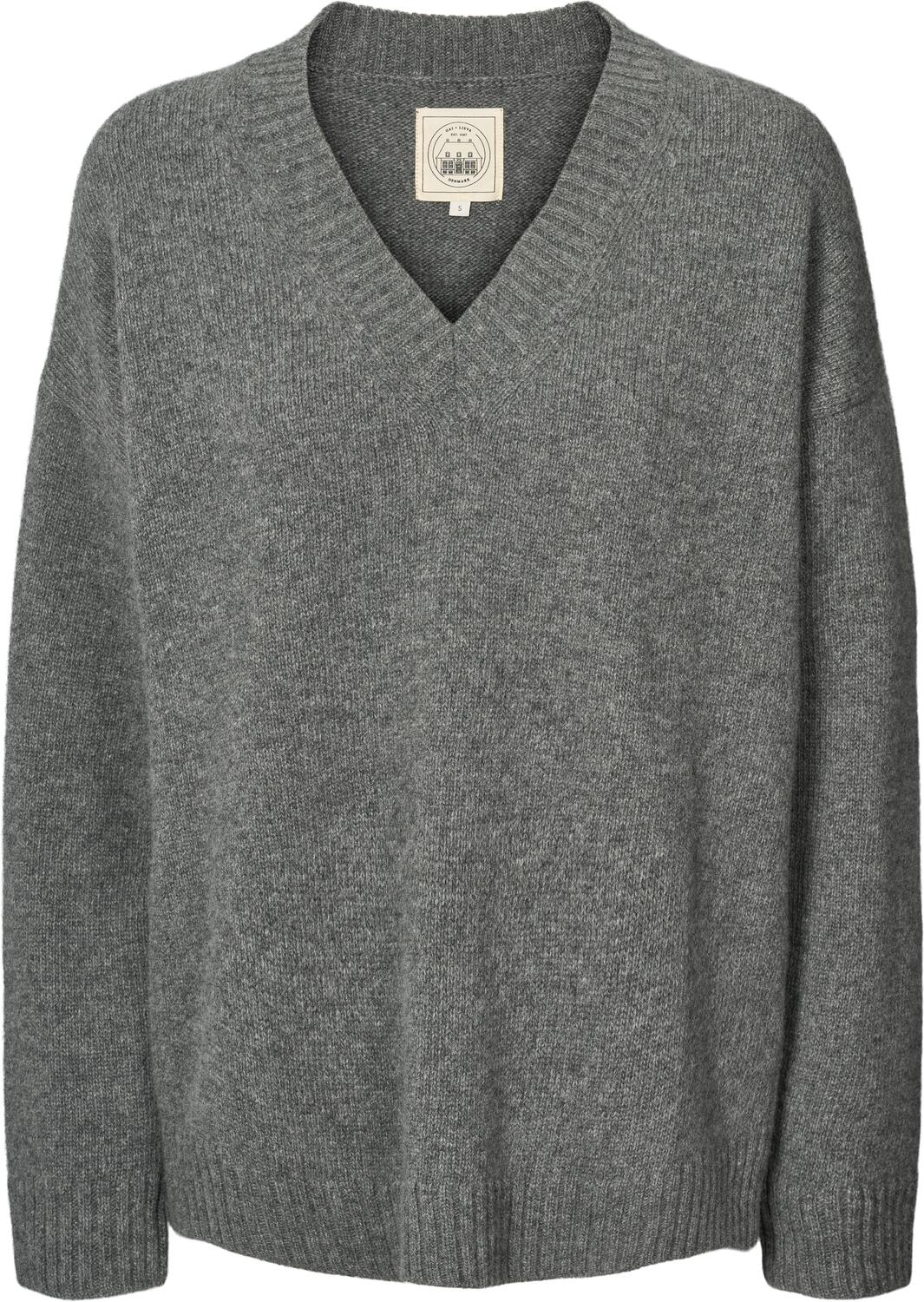 Elvira Lambswool V-Neck striktrøje - Graffitti Grey Mel