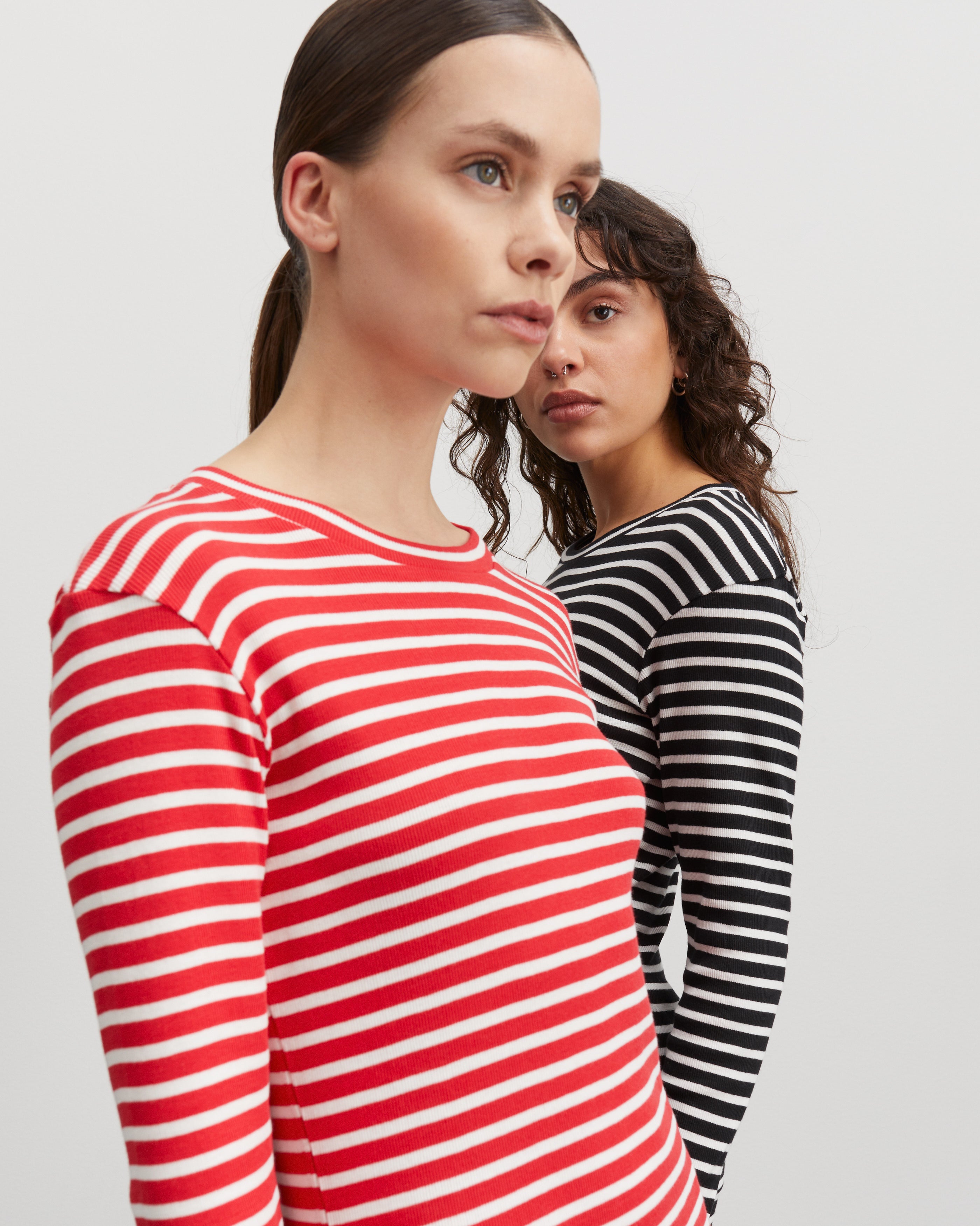 2X2 Cotton Stripe Tuba langærmet t-shirt - Black/White Alyssum