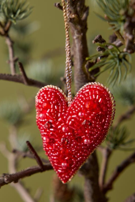 Perle hjerte juleophæng - rød