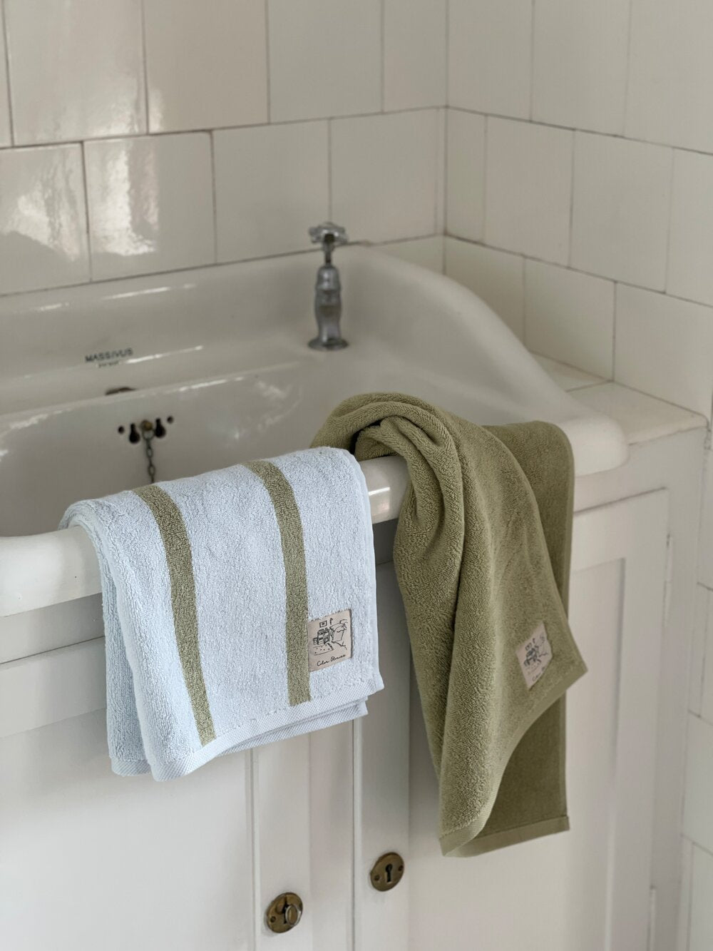 Stripe håndklæde - Himmelblå/Avokado