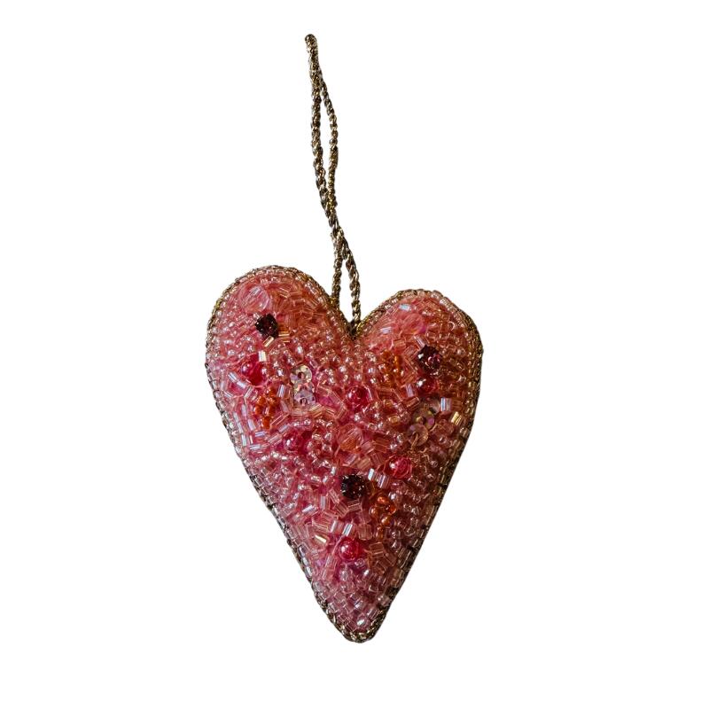 Perle hjerte juleophæng - pink