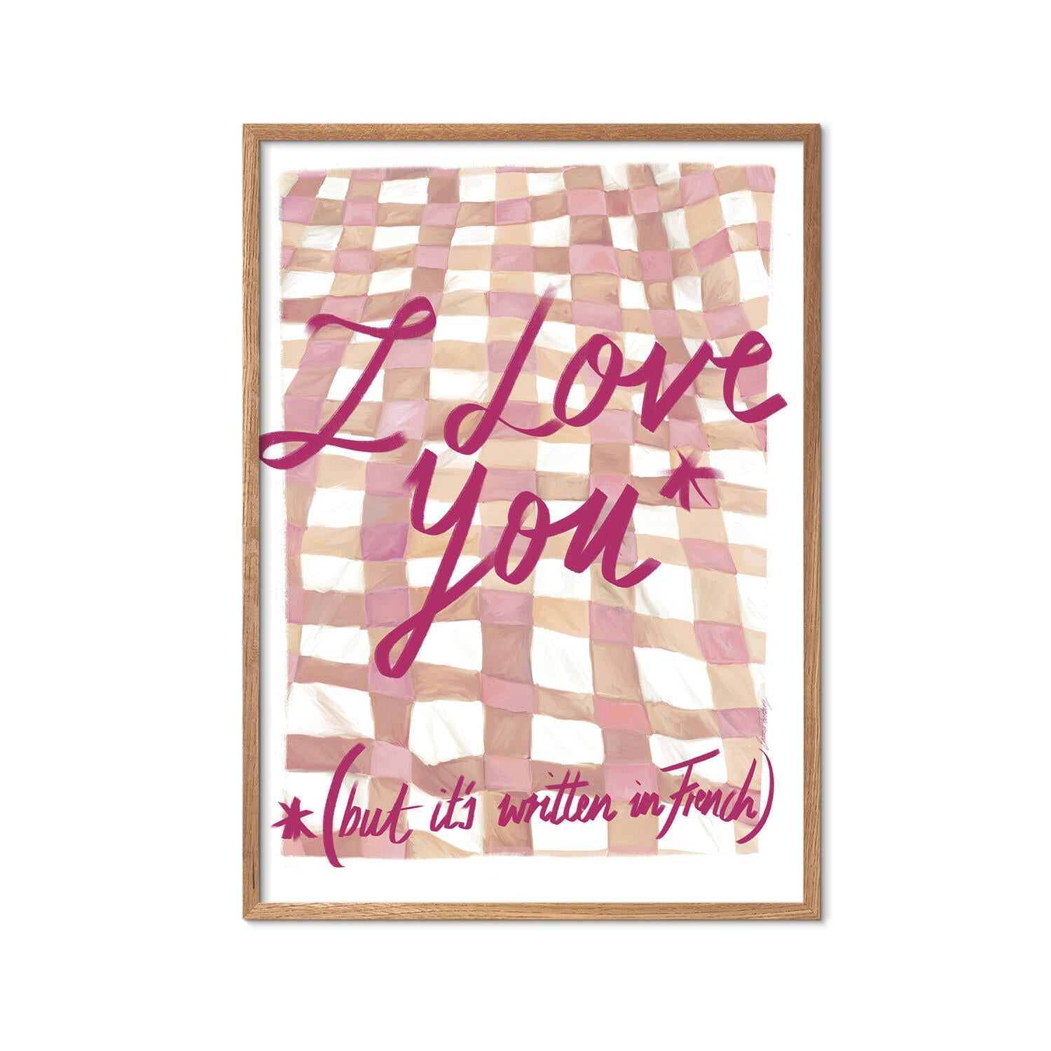 I Love You in French, Pink - 30 x 40 cm