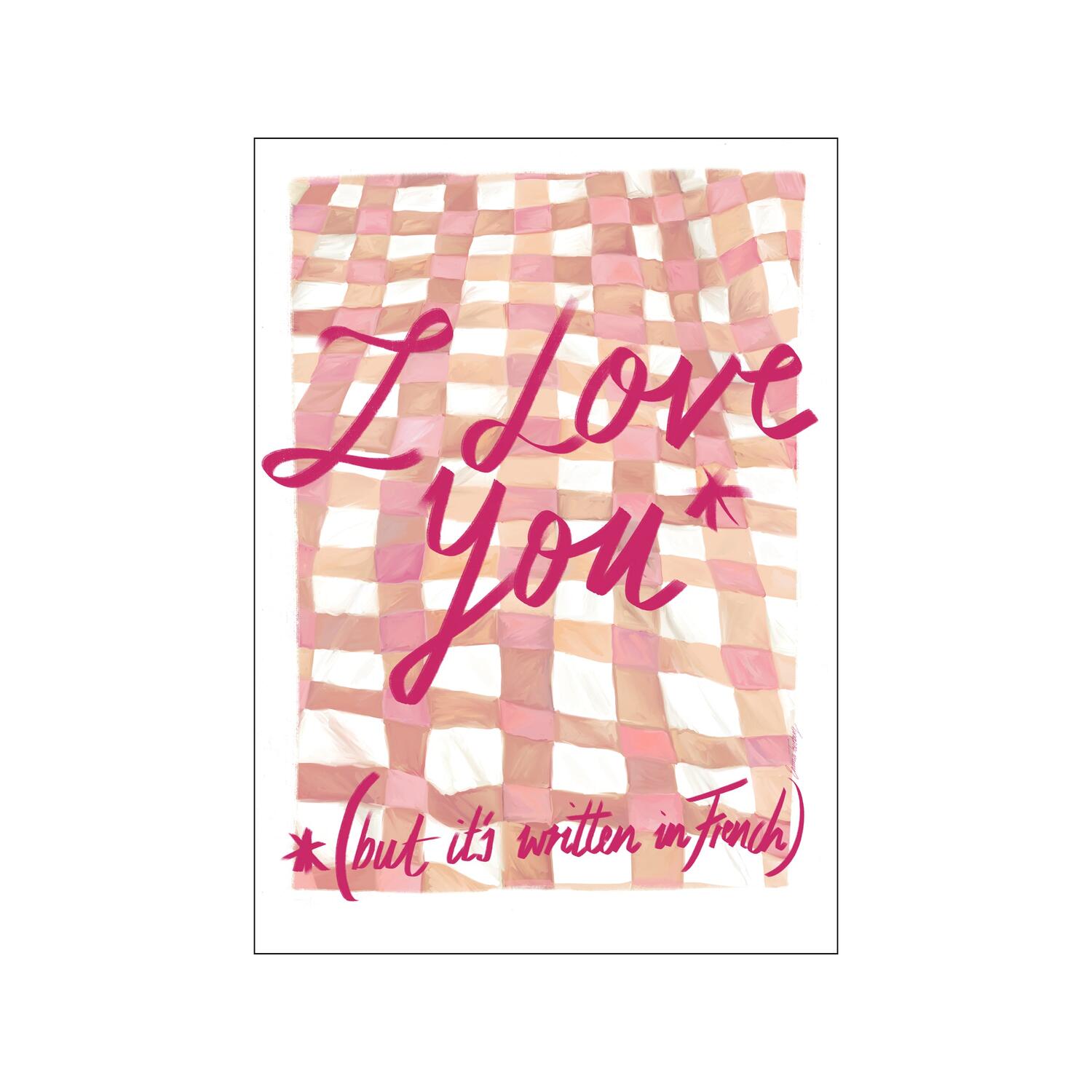 I Love You in French, Pink - 30 x 40 cm