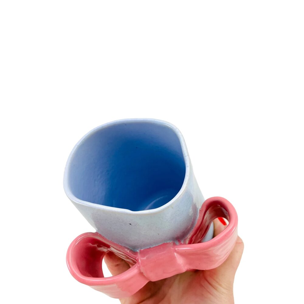 Sløjfevase, blå/rosa - H11 cm.