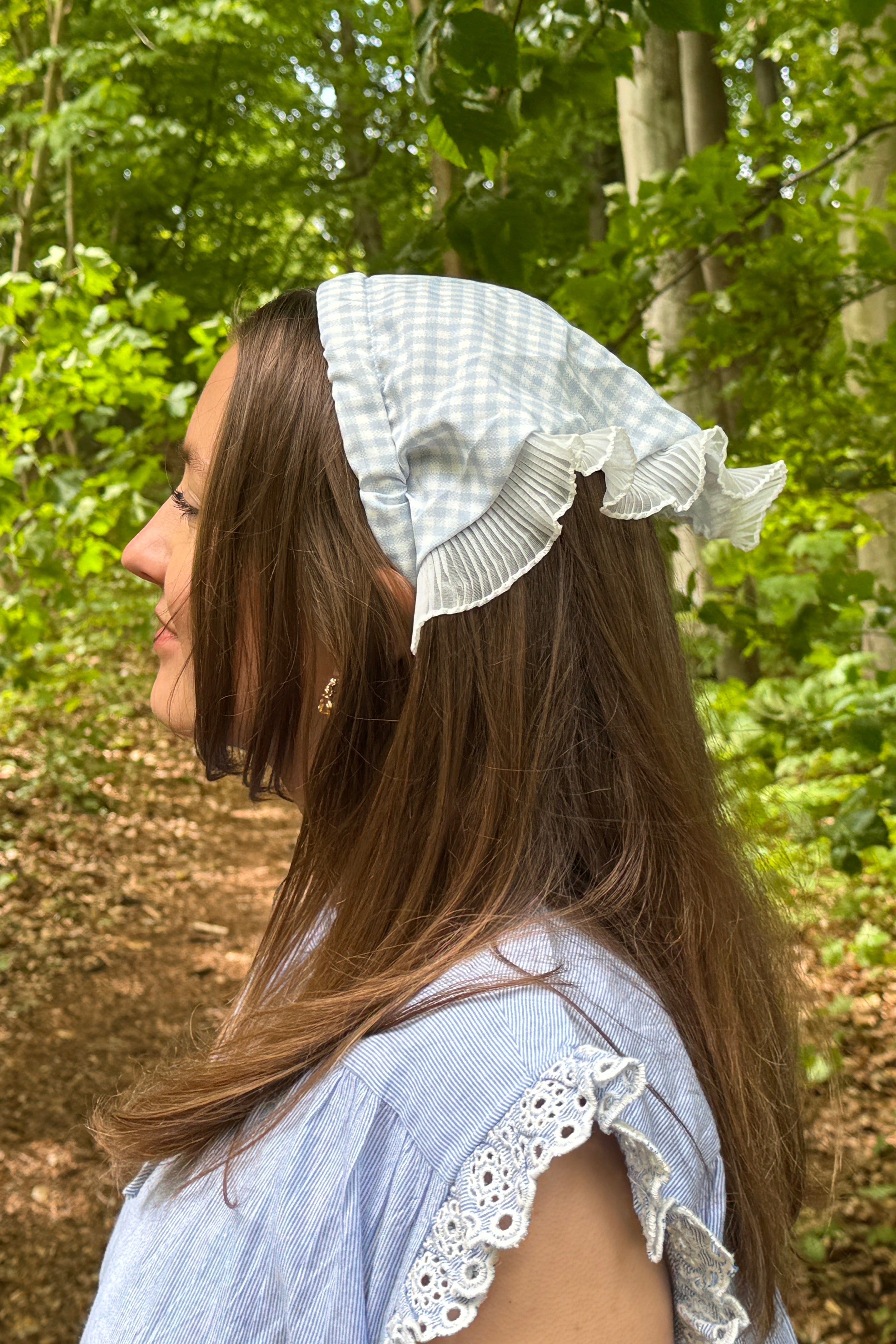 Checkered hårbøjle, hårtørklæde -  blå