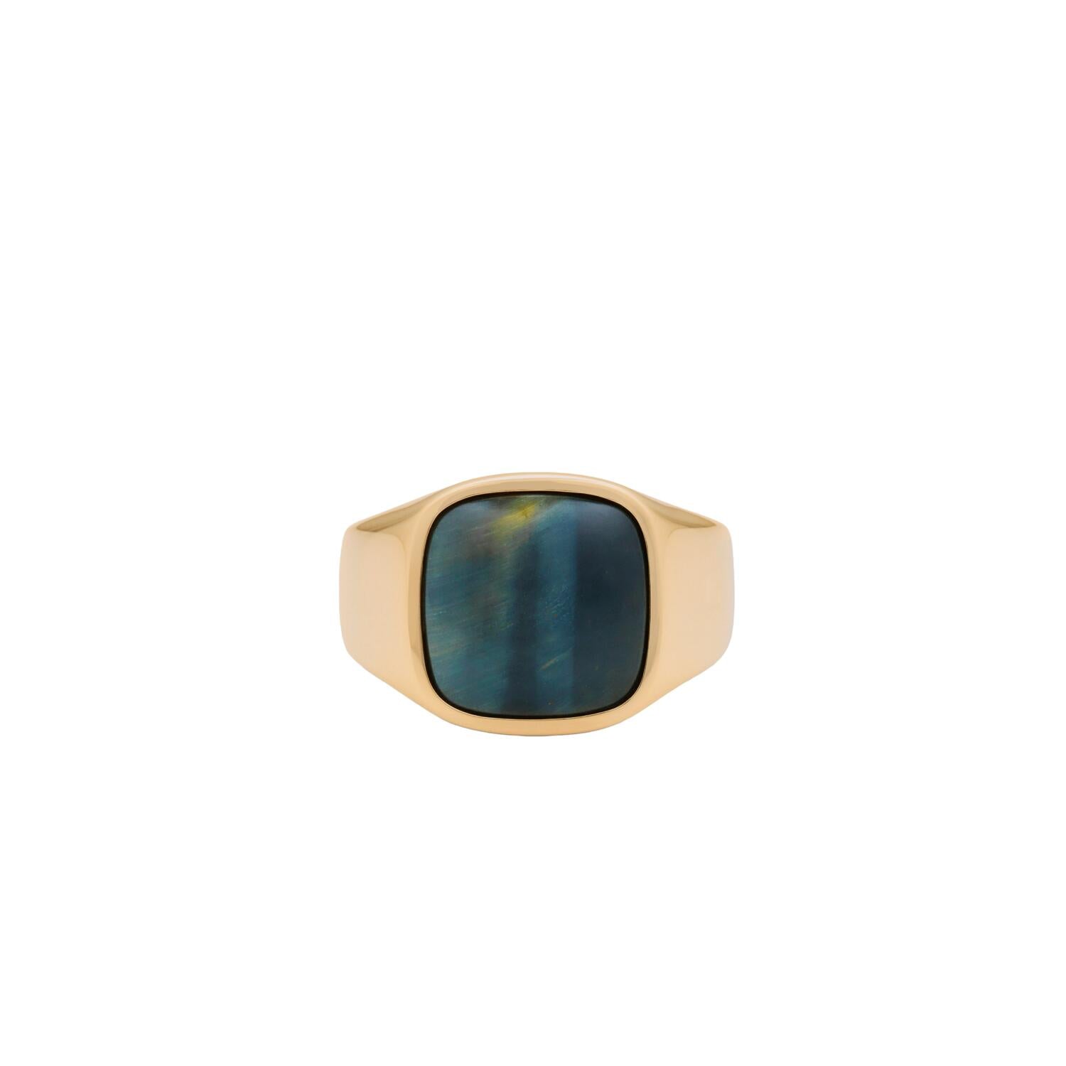IX Cushion Signet Hawks Eye ring - forgyldt