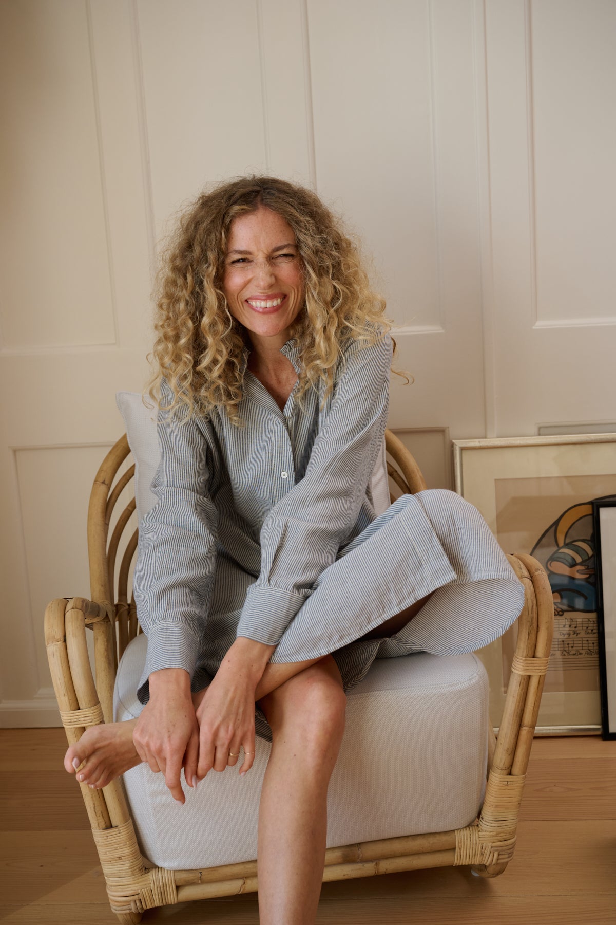 Kathy Stripe skjortekjole - beige/blå