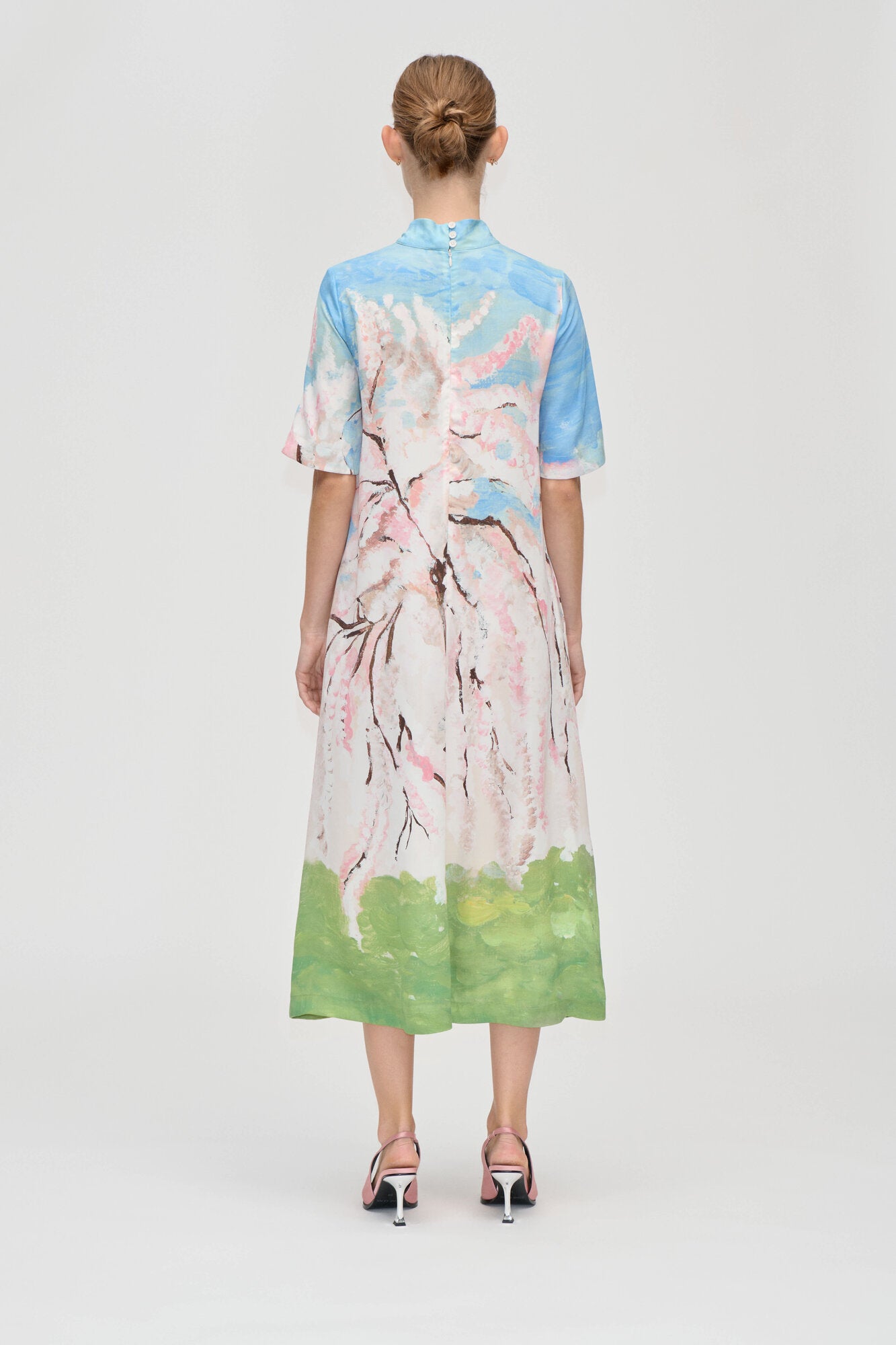 2263 Short Sleeve midi kjole - Cherry Blossom