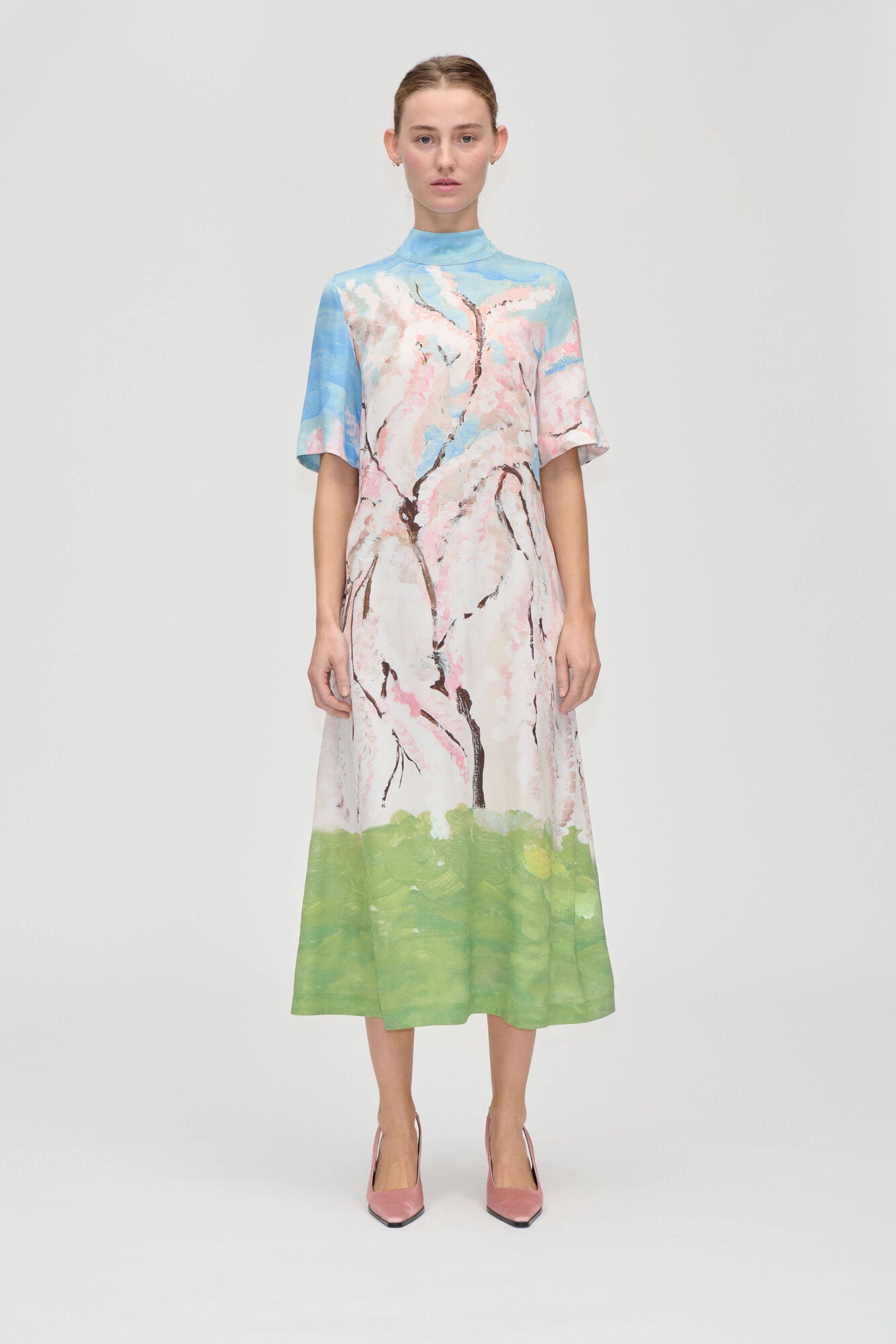2263 Short Sleeve midi kjole - Cherry Blossom