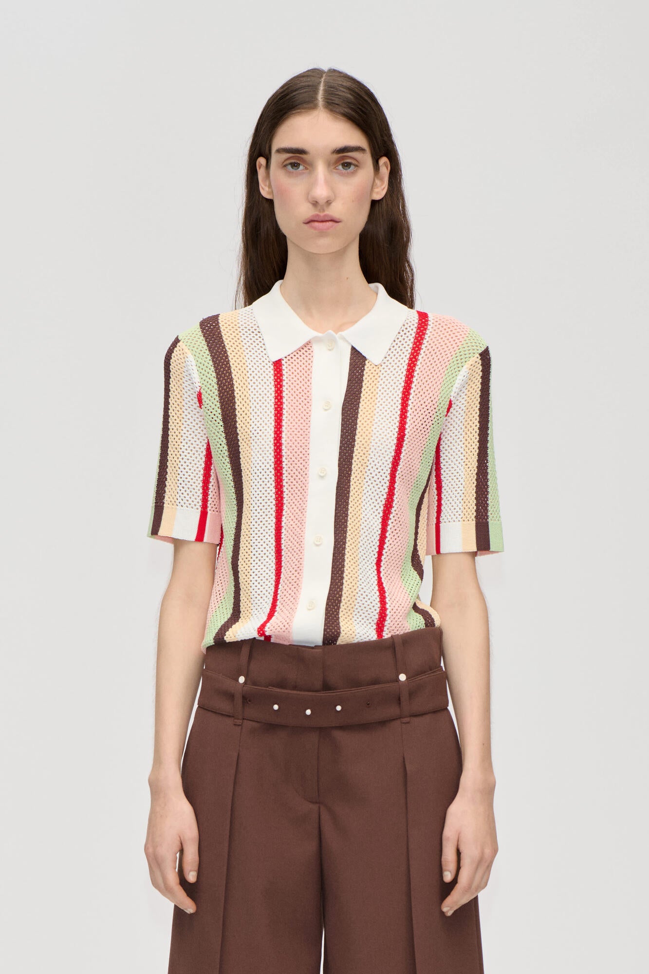 2100 Short Sleeve Crochet polotrøje - Baseball Pinstripes