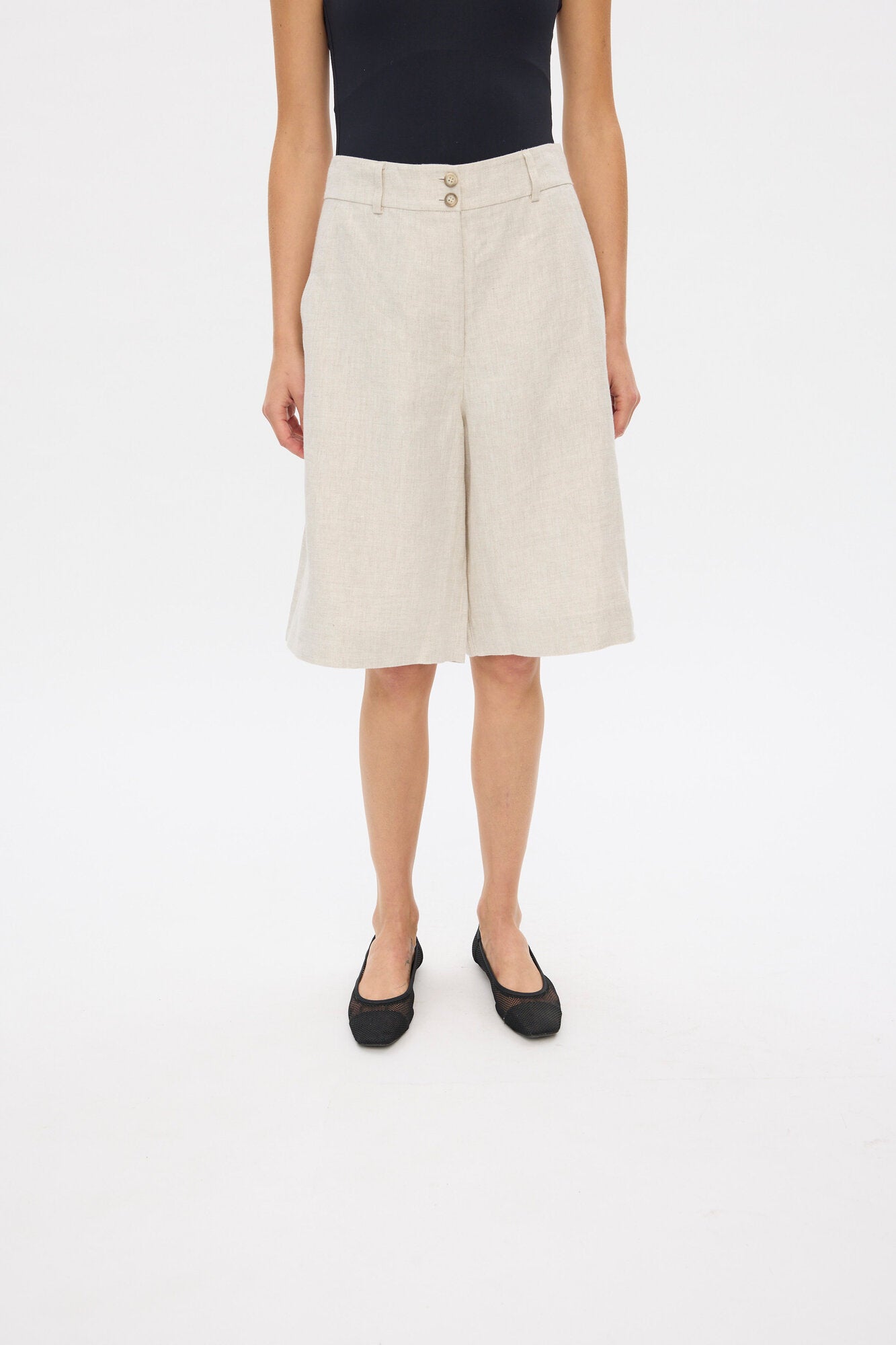 LauraFV Long hørshorts - Crystal Linen