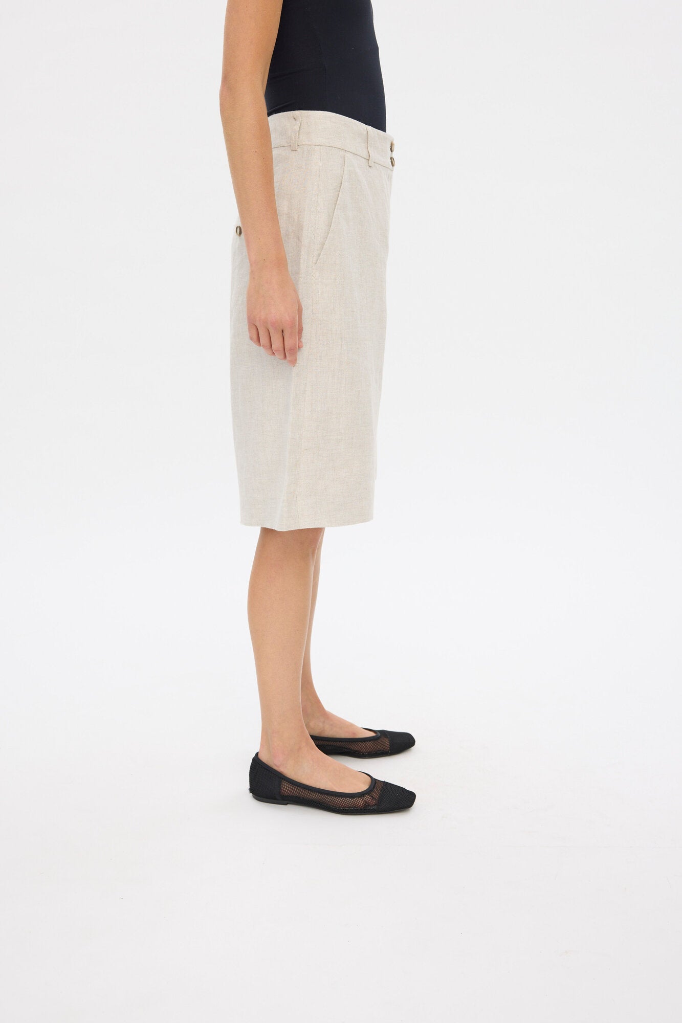 LauraFV Long hørshorts - Crystal Linen