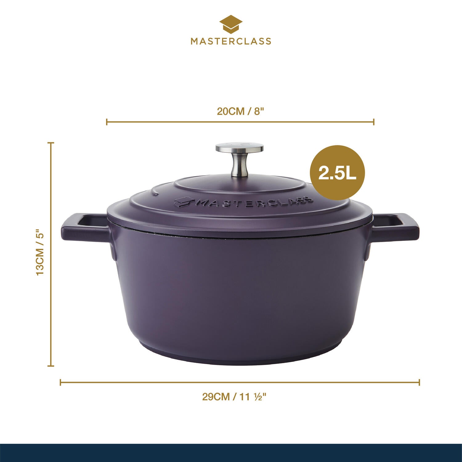 Støbt aluminiums gryde m/låg, lilla - 2,5L