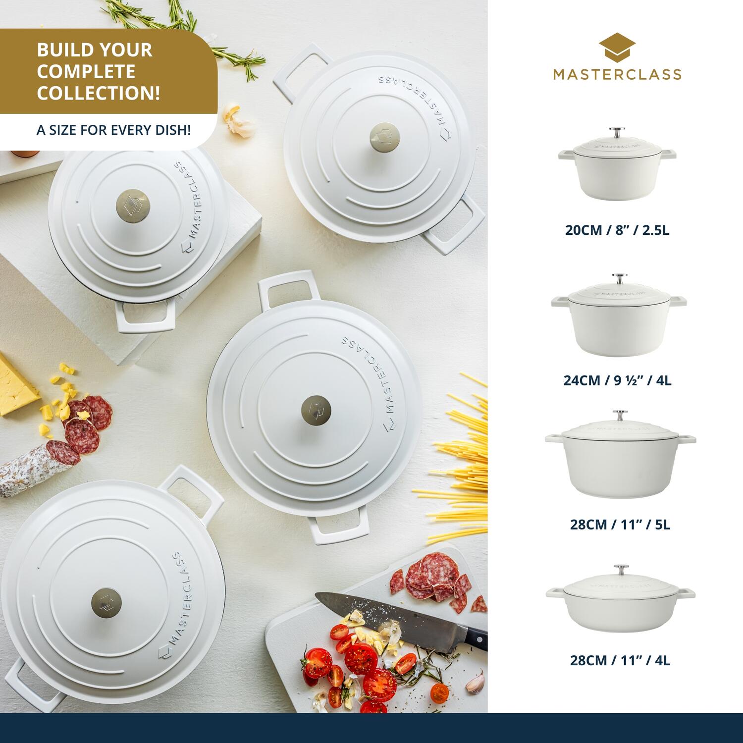 Støbt aluminiums gryde m/låg, creme - 5L