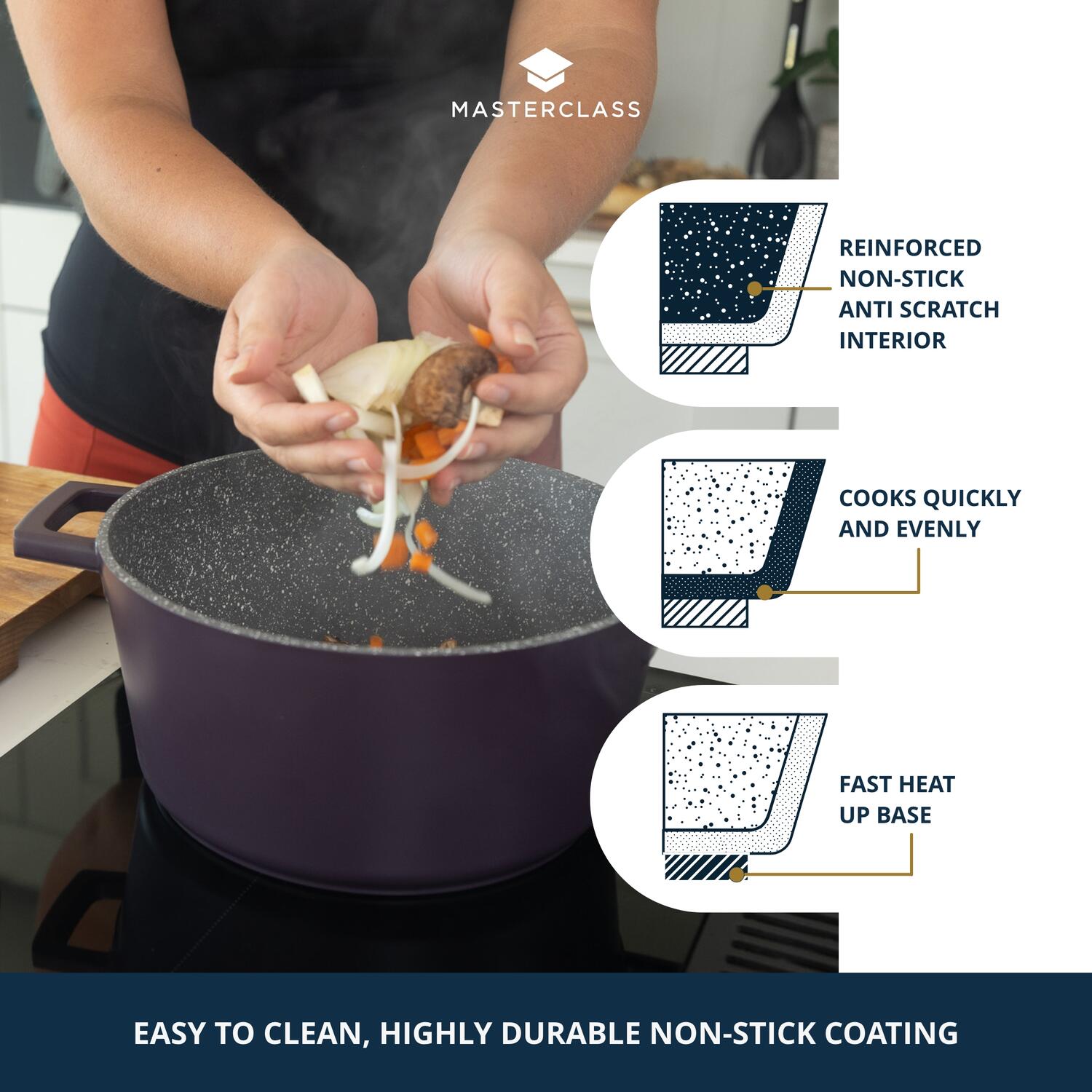 Støbt aluminiums gryde m/låg, lilla - 5L