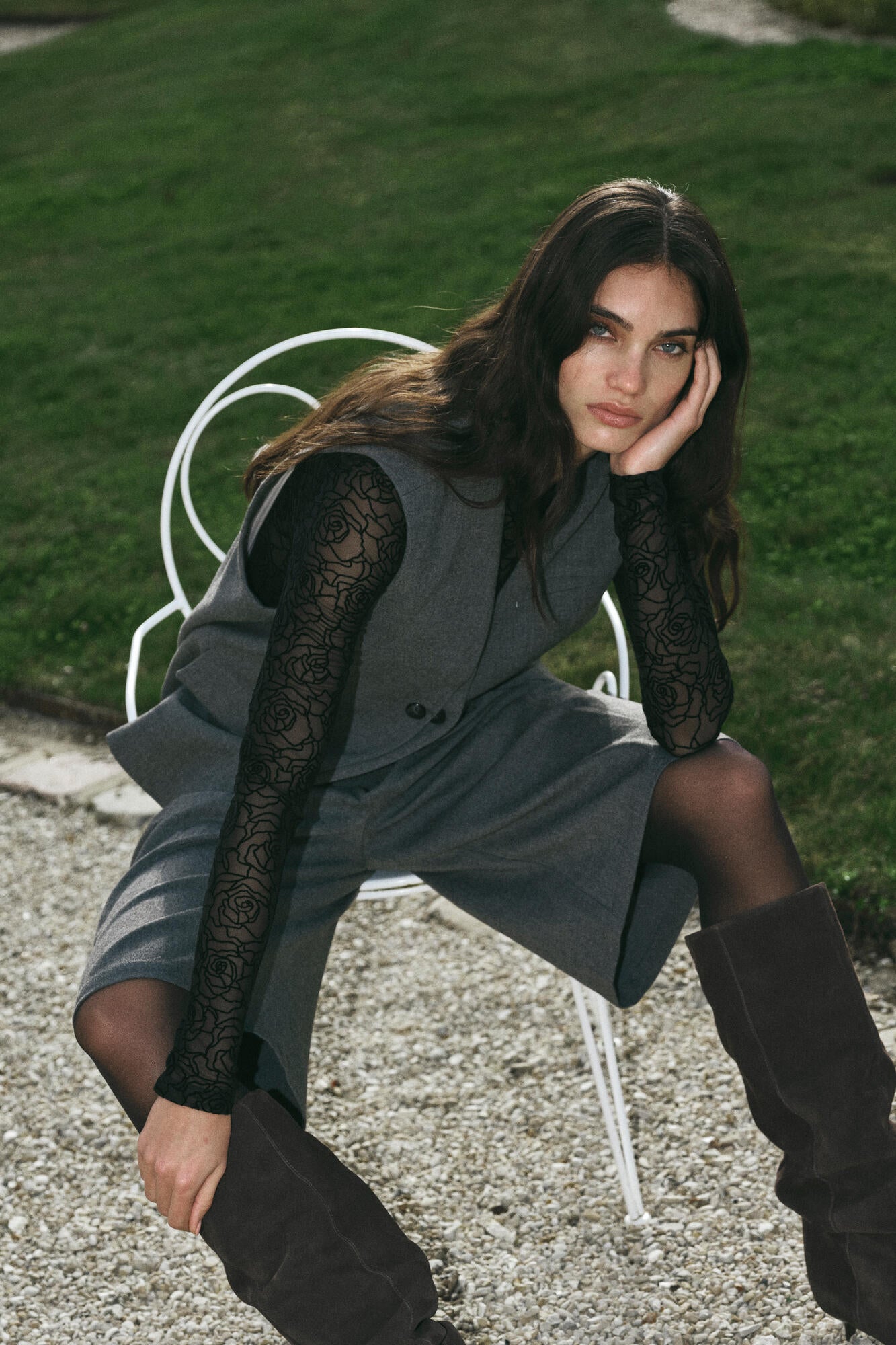 Rose mesh bluse – sort