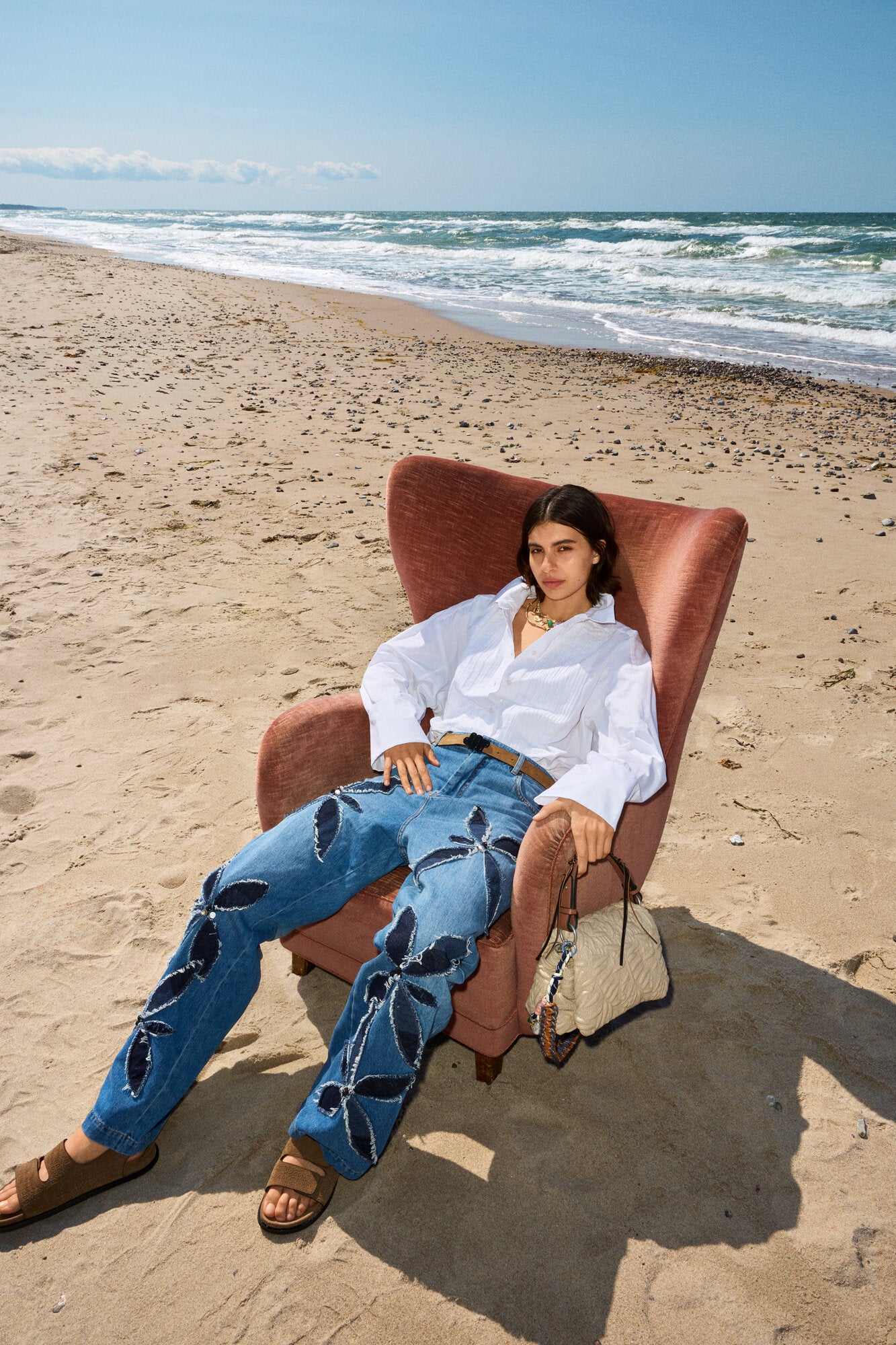 Roluke lædertaske - beige