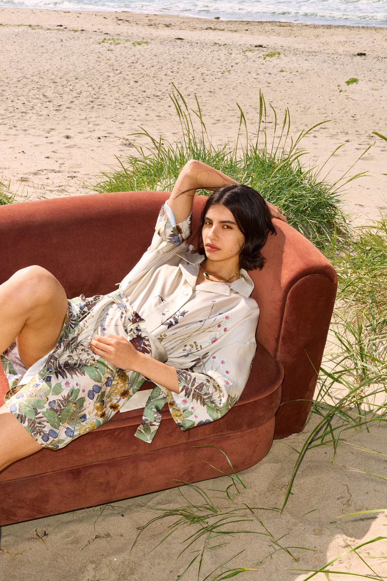 Ratana silkekjole - Print Creme