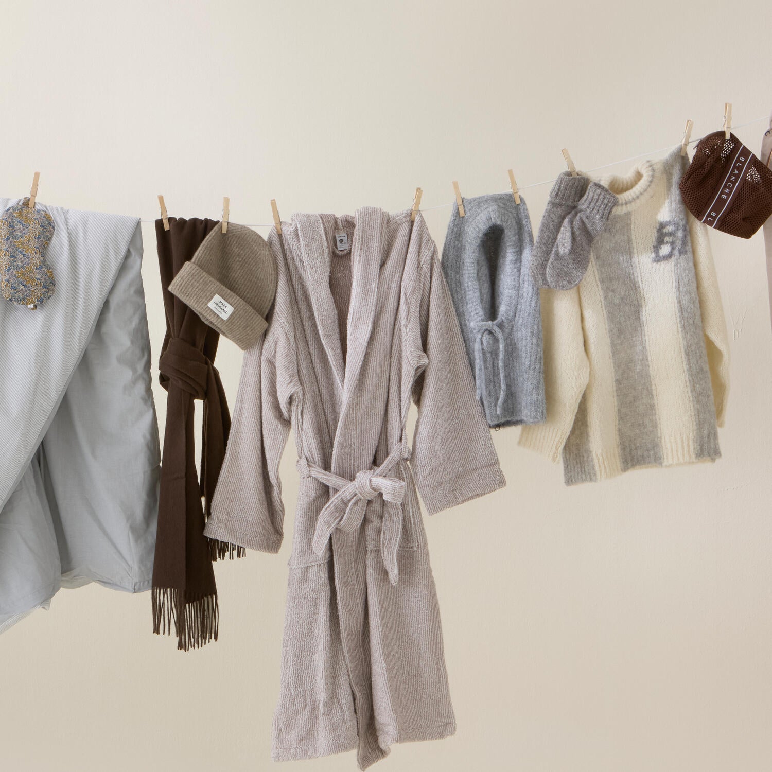 Stribet morgenkåbe, soft brown/ivory