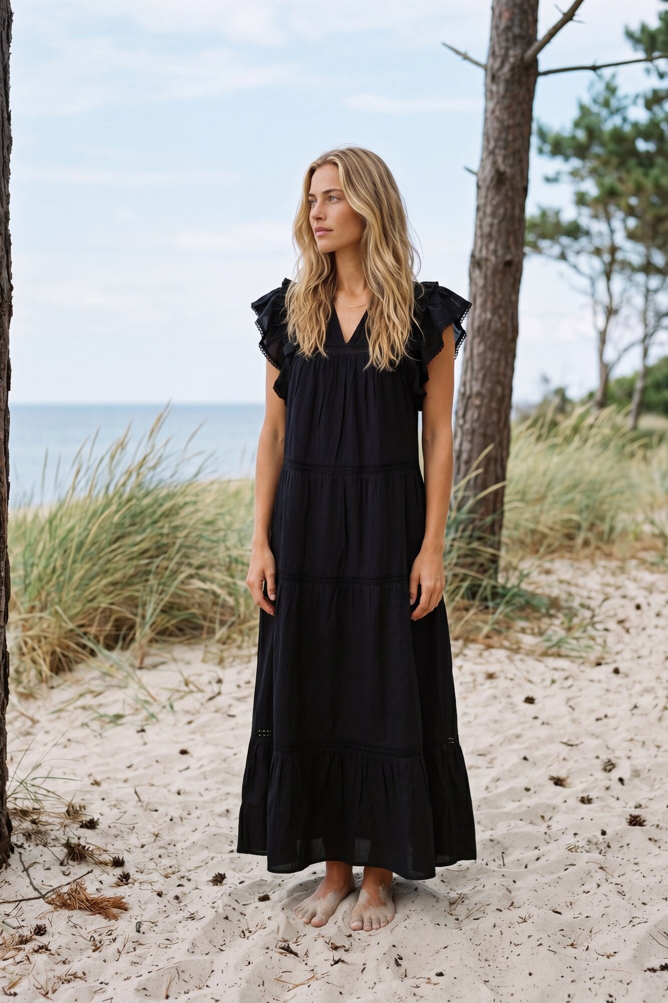 Melanie Voile lang kjole - sort