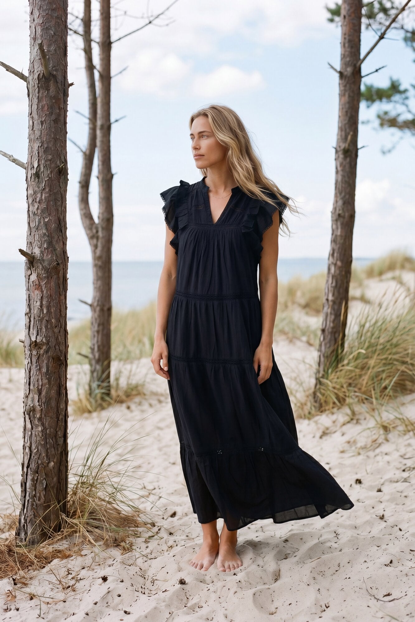 Melanie Voile lang kjole - sort