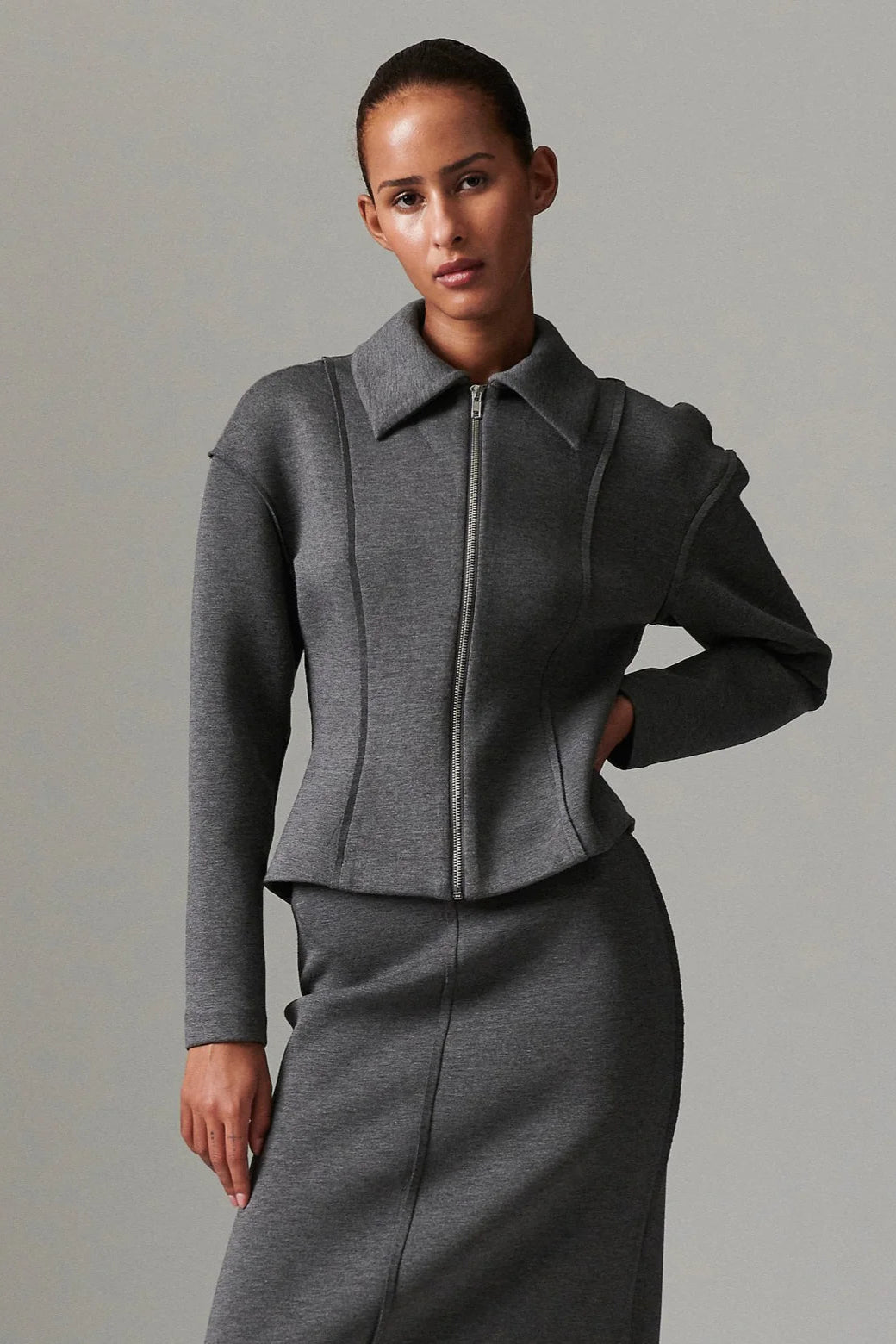 Morena Scuba cardigan - Medium Grey Melange