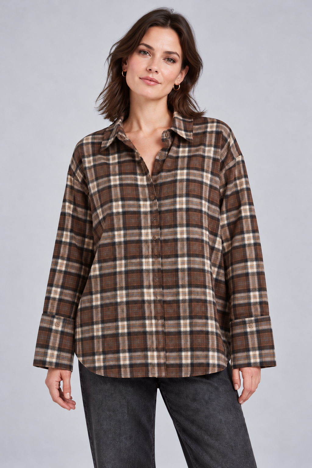 Nerila Flannel Check skjorte – Dark Taupe