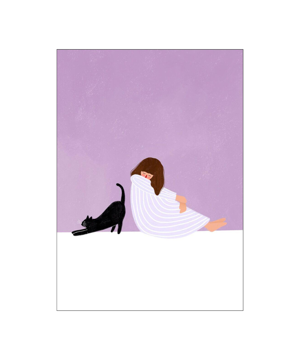 Bea Muller Girl and Cat plakat - A5