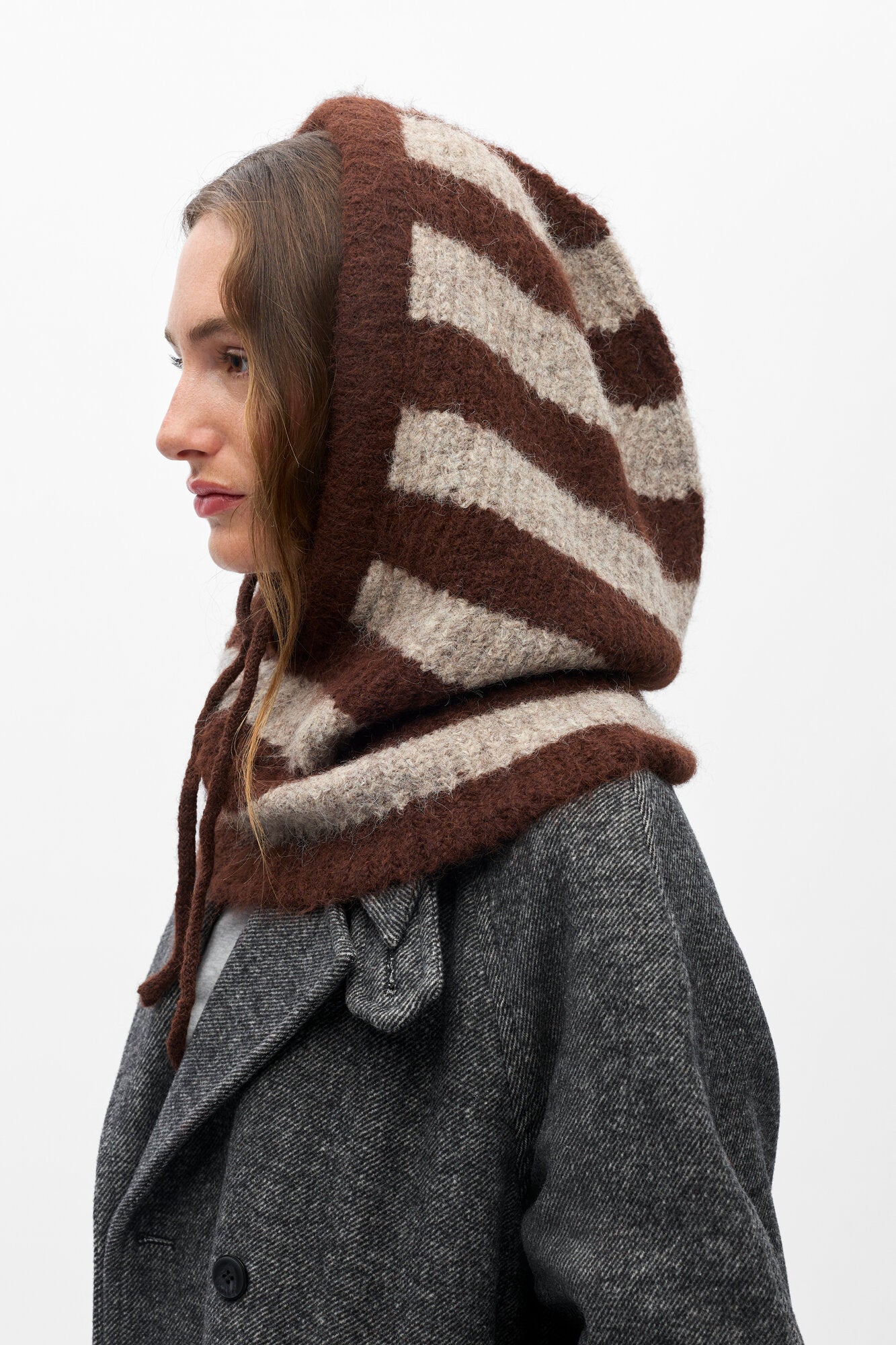 Milu Stipes balaclava – Humus Melange/Seal Brown