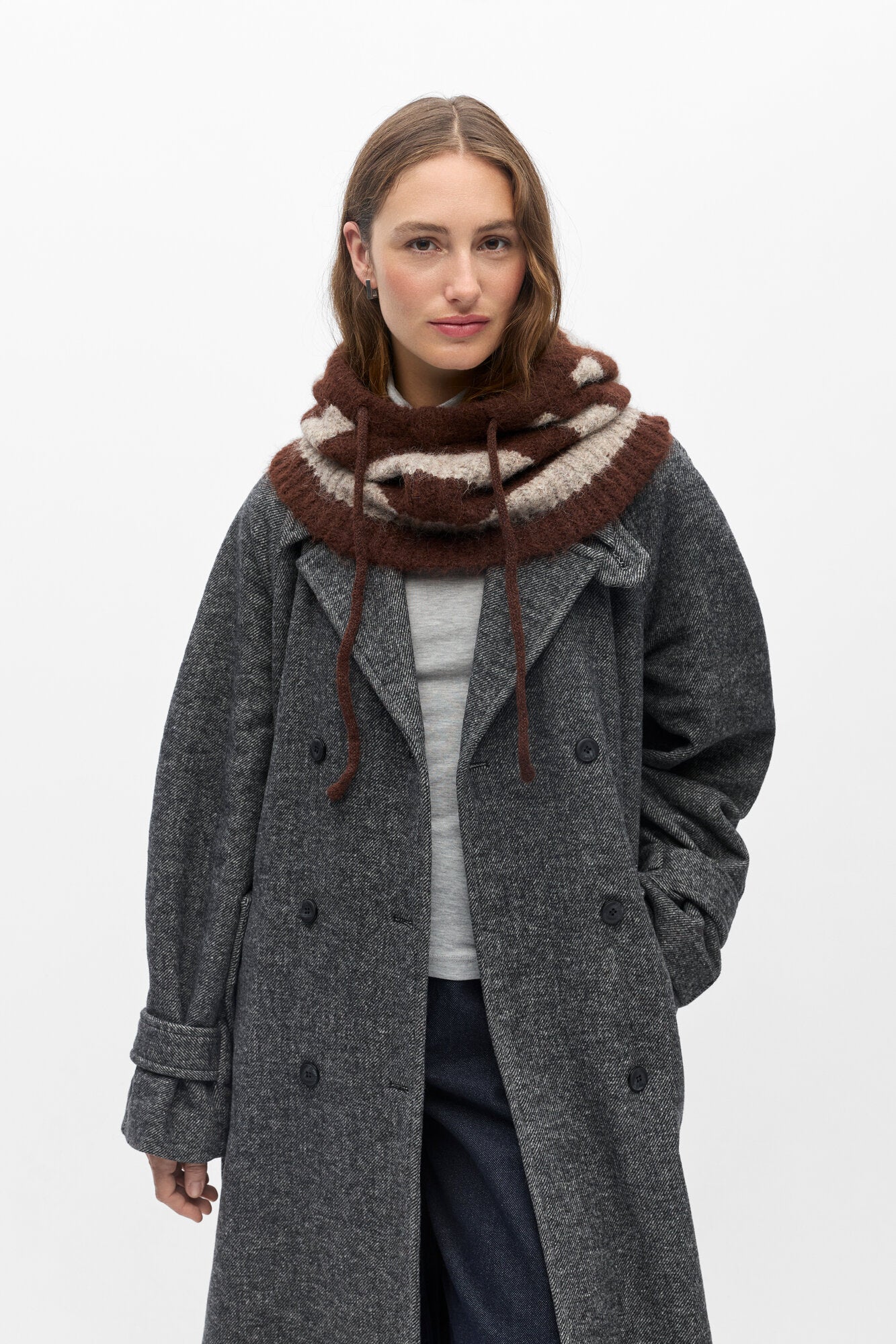 Milu Stipes balaclava – Humus Melange/Seal Brown