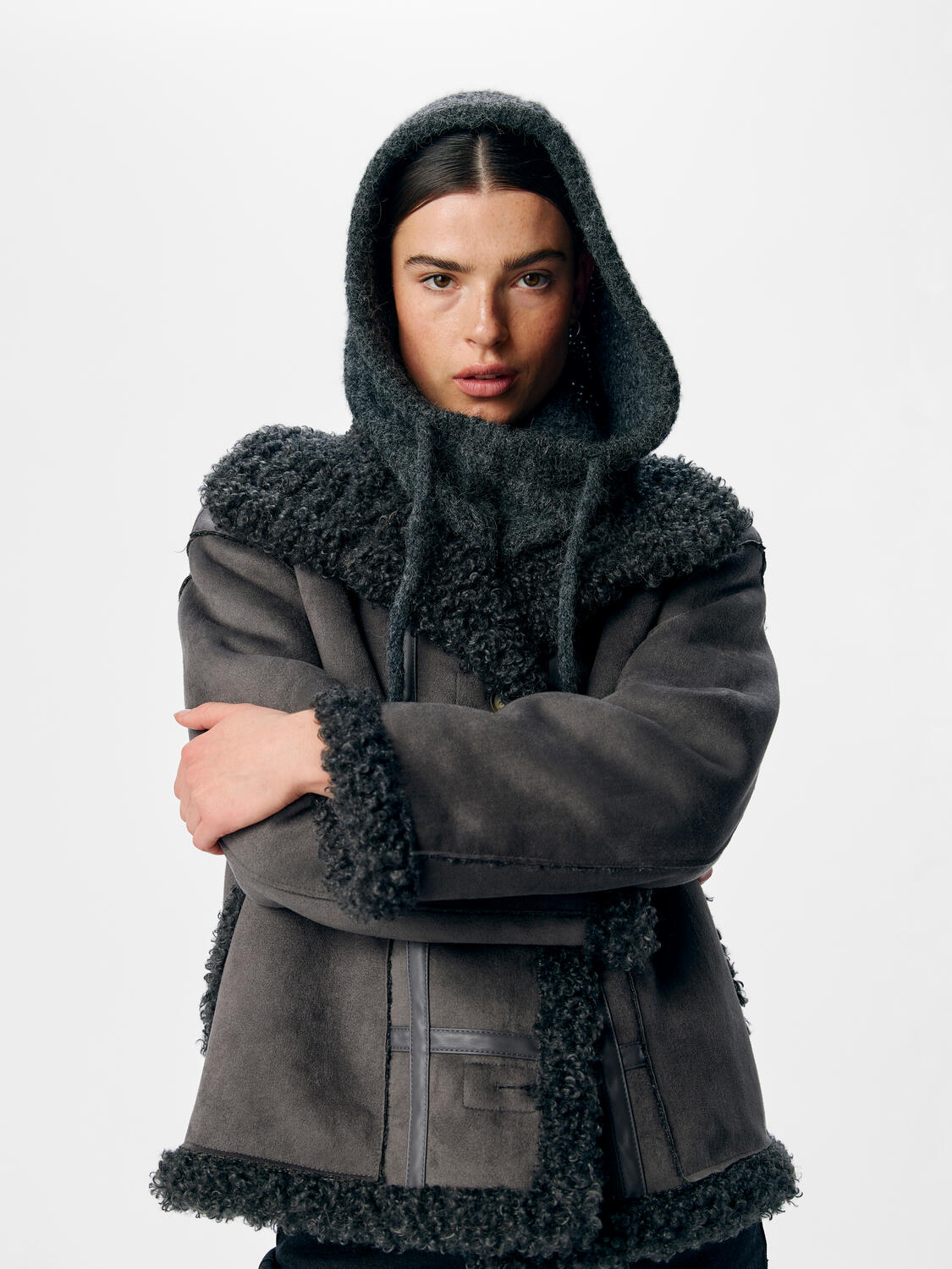 Milu Cable Knit balaclava - Dark Grey Melan