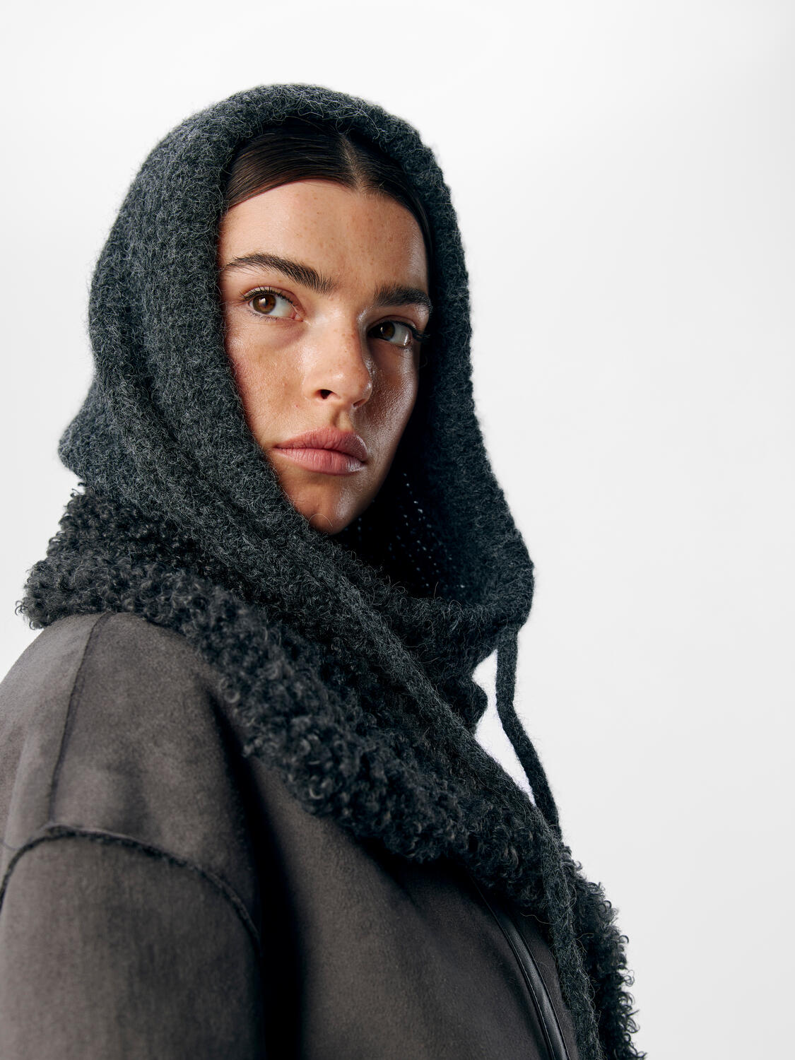 Milu Cable Knit balaclava - Dark Grey Melan