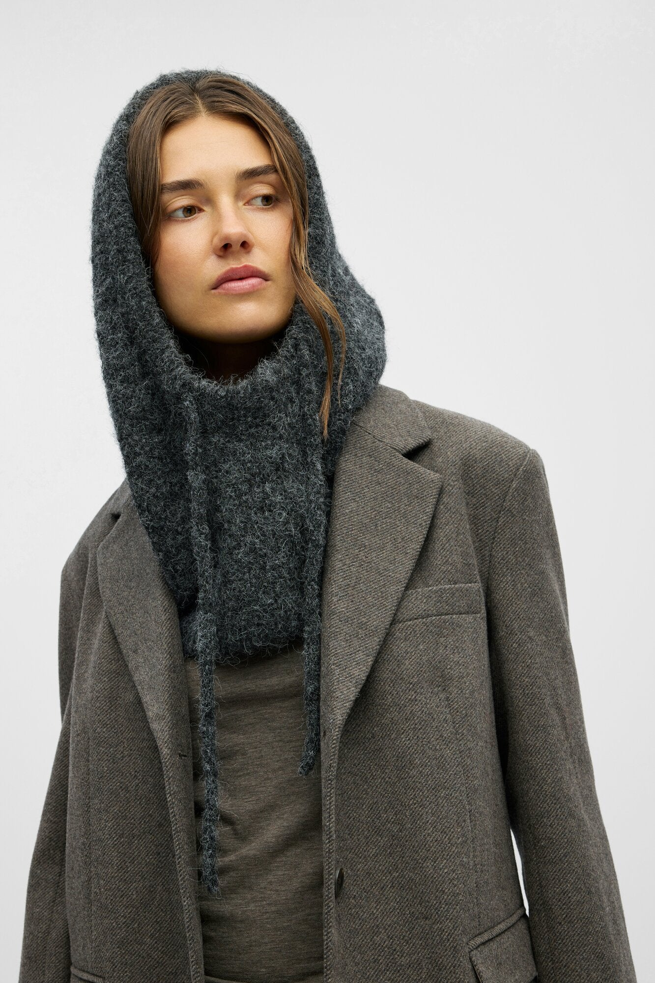 Milu Cable Knit balaclava - Dark Grey Melan