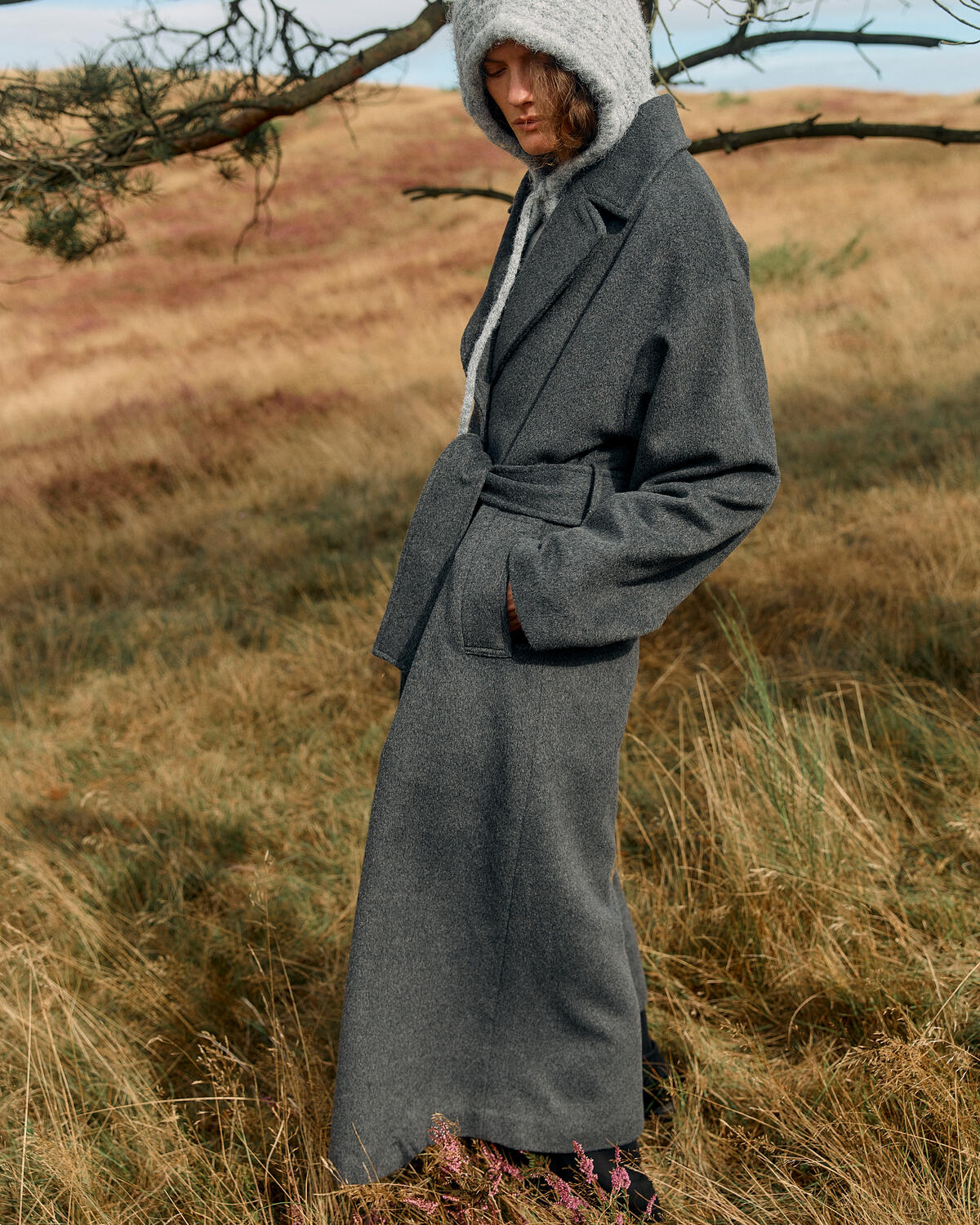 Milu Cable Knit Balaclava - Light Grey Melange