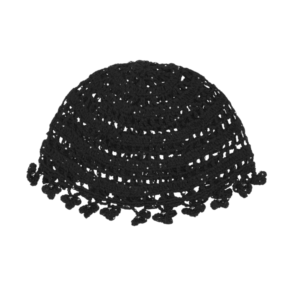 Flower hæklet hat – Sort
