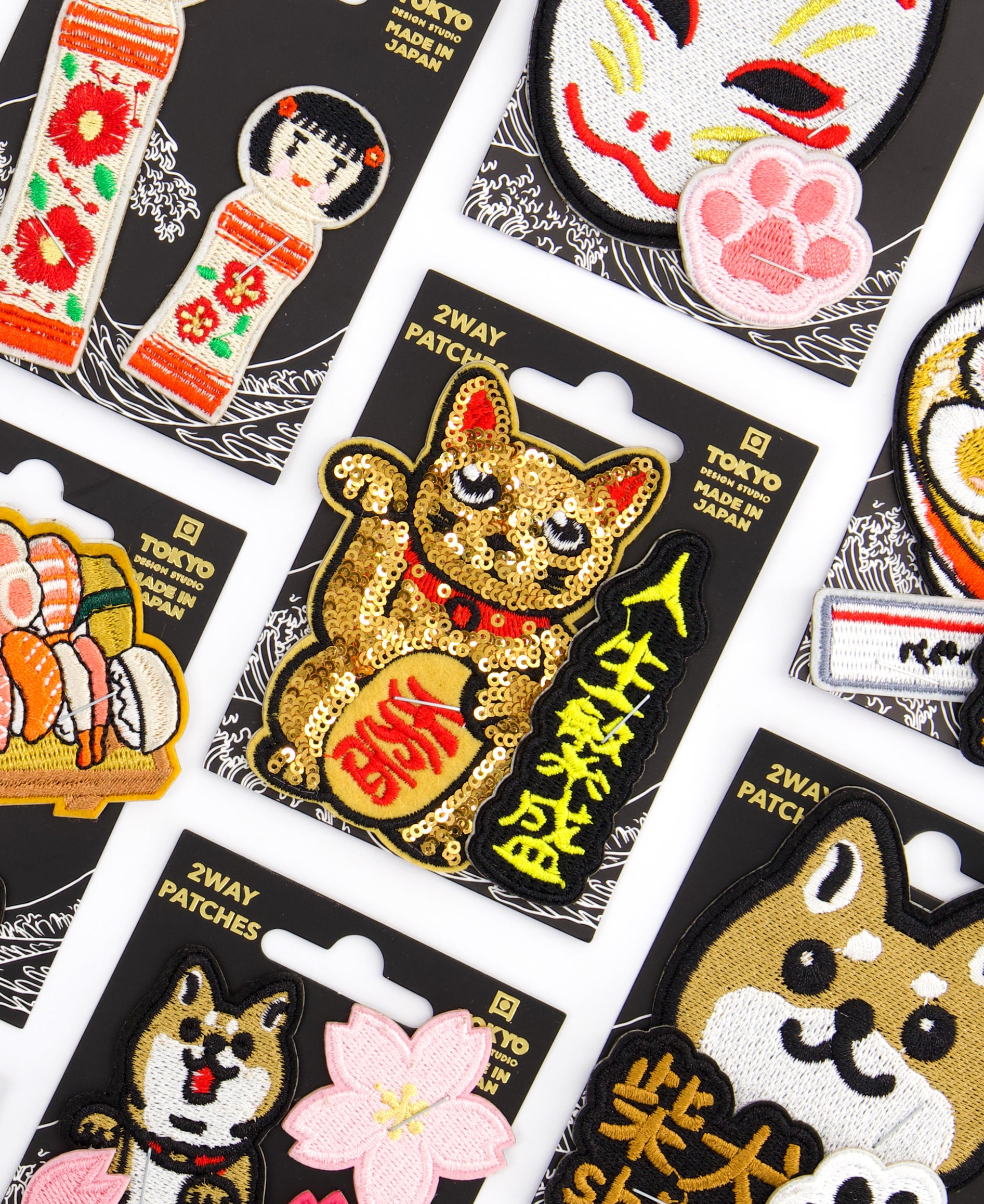 Gold Lucky Cat 2Way patches - Multicolor