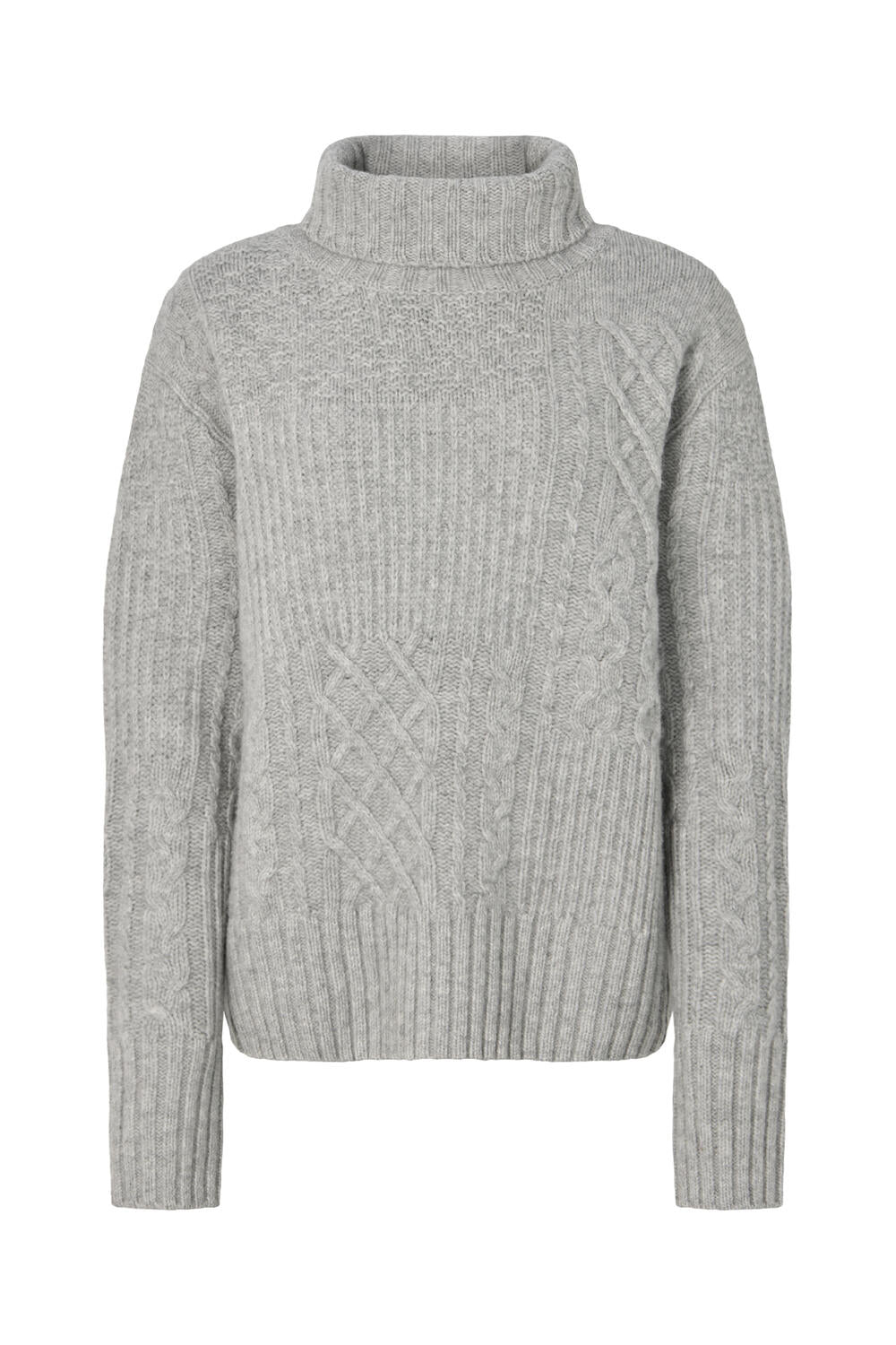 Anli patchwork striktrøje - Light grey melange