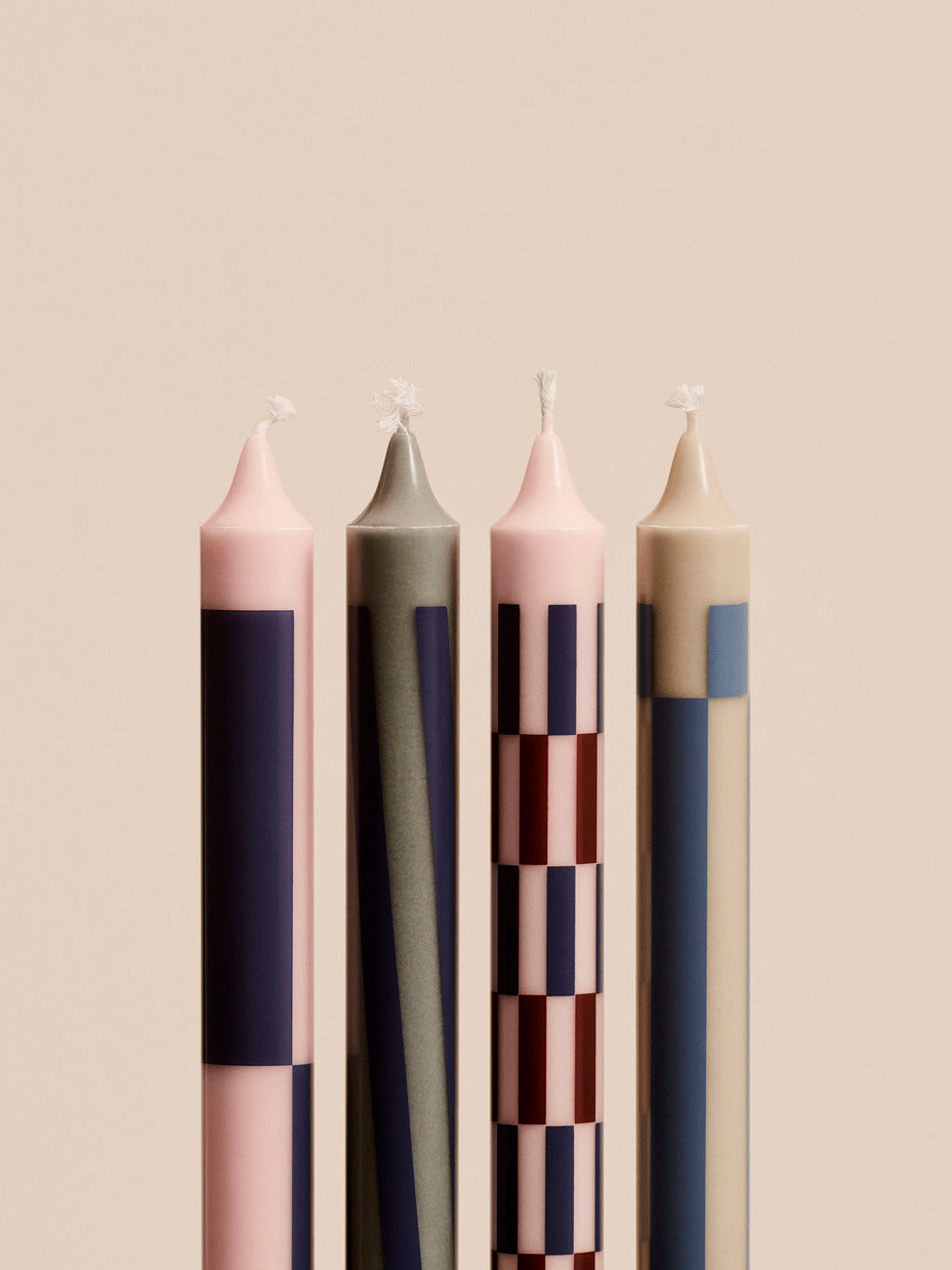Pattern stearinlys - lyserød/mørkeblå