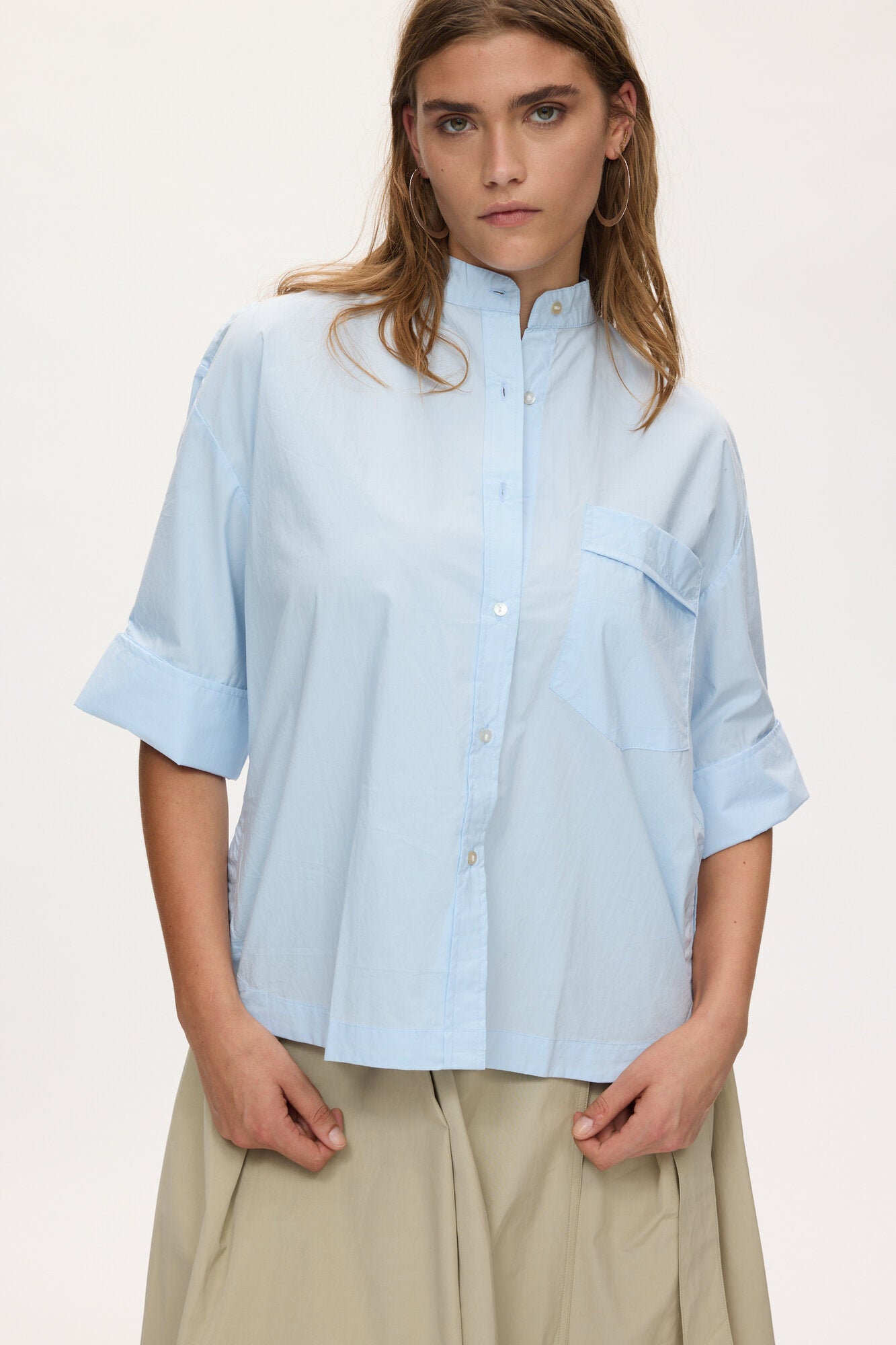 Poplin Boxy Seval kortærmet skjorte – Light Blue
