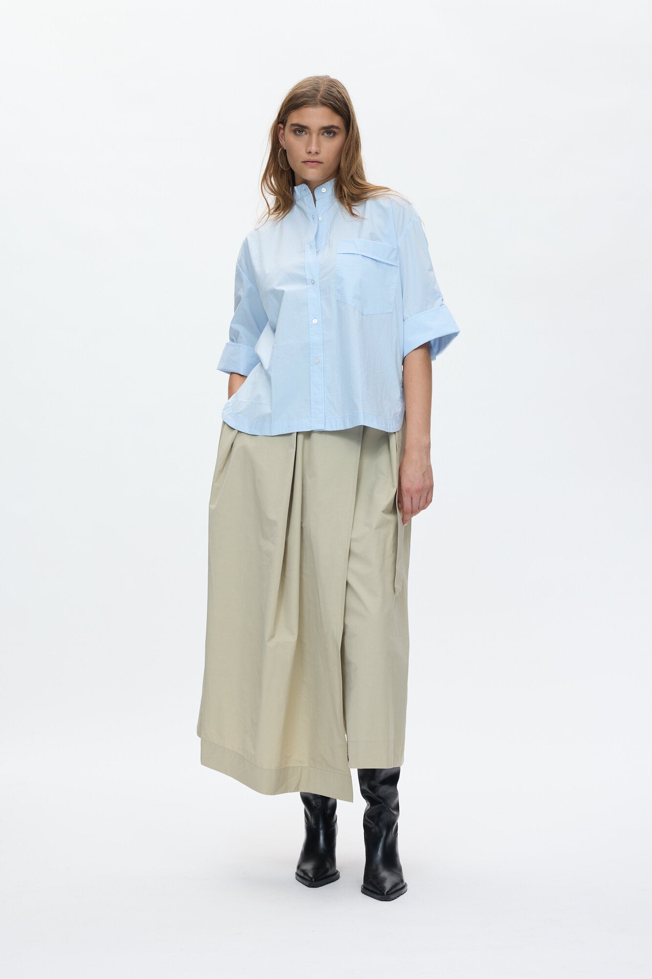Poplin Boxy Seval kortærmet skjorte – Light Blue