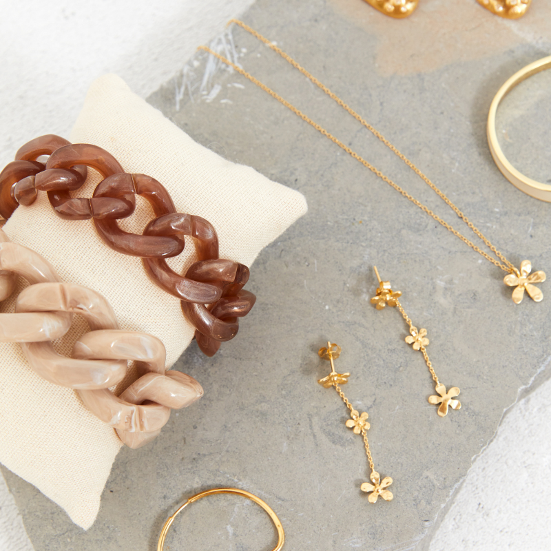 Flat Chain armbånd - Caramel Marble