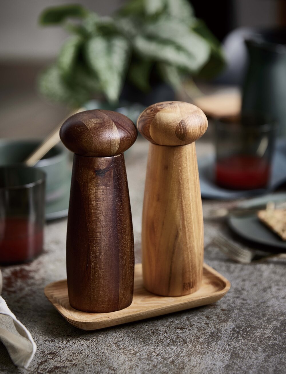 RAW kværnesæt, teak/acacie - 3 dele.