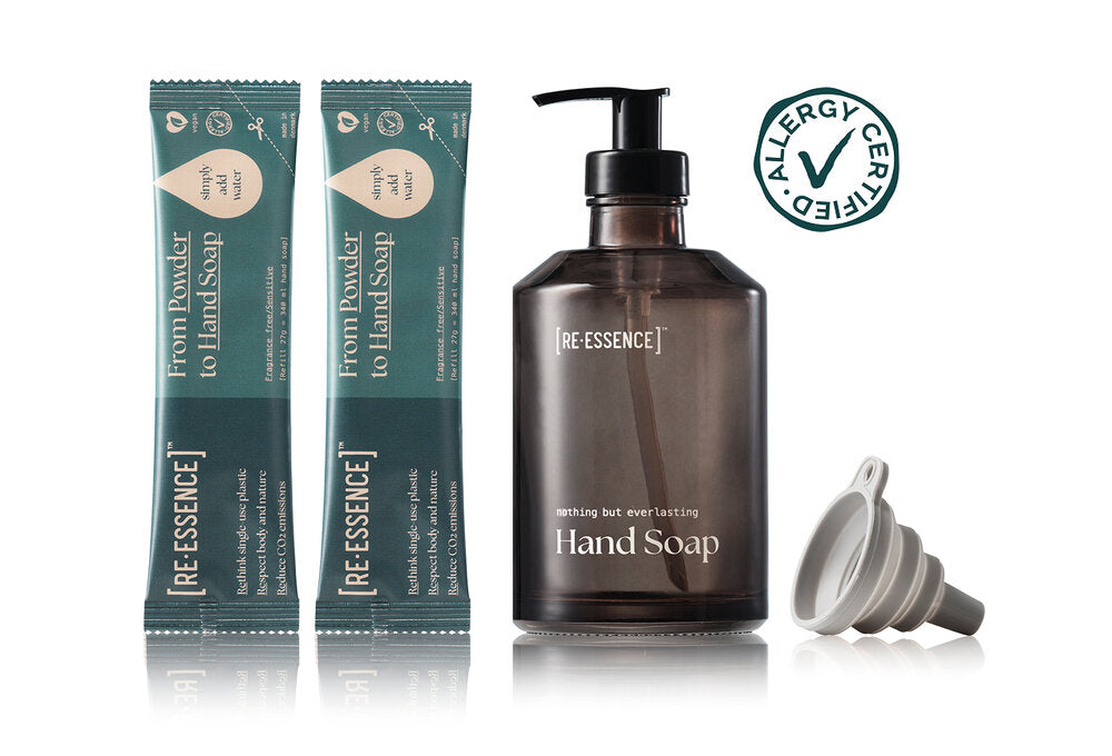 Håndsæbesæt m. genanvendelig glasdispencer - parfumefri