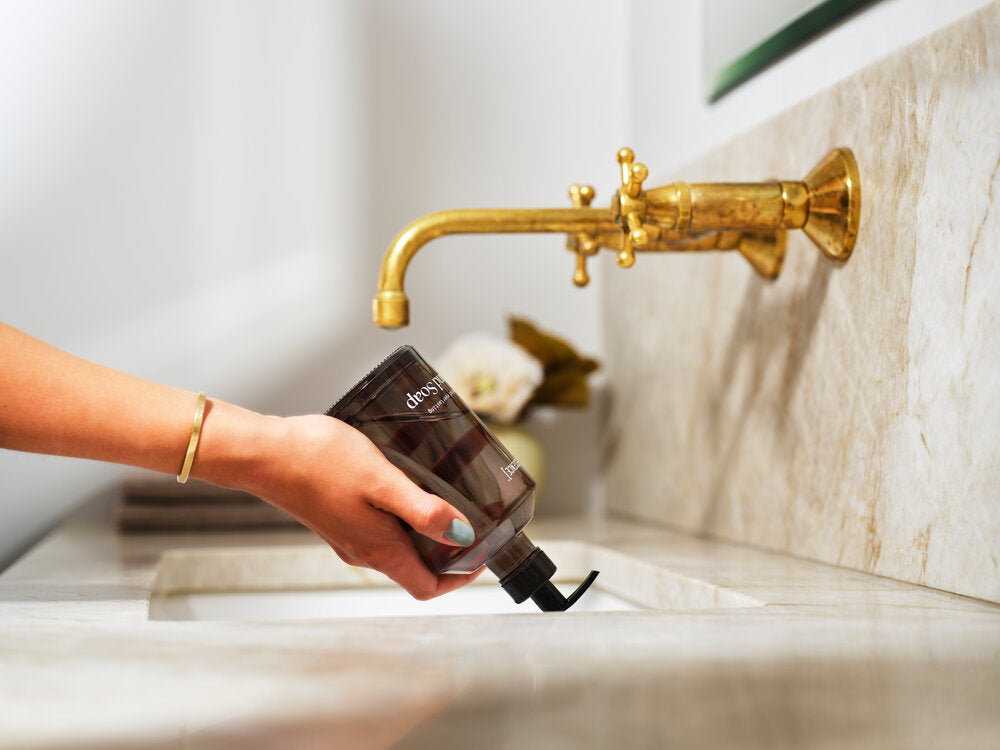 Håndsæbesæt m. genanvendelig glasdispencer- citrongræs/rosmarin/cedertræ