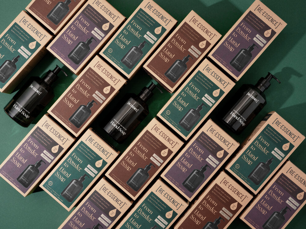 Håndsæbesæt m. genanvendelig glasdispencer - lavendel/fyrrenål