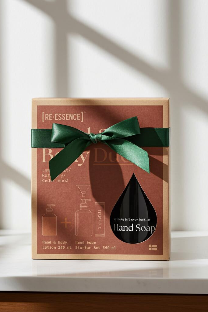 Hand & Body Duo m. genanvendelig glasdispencer - Lemongrass/Rosemary/Cedar wood