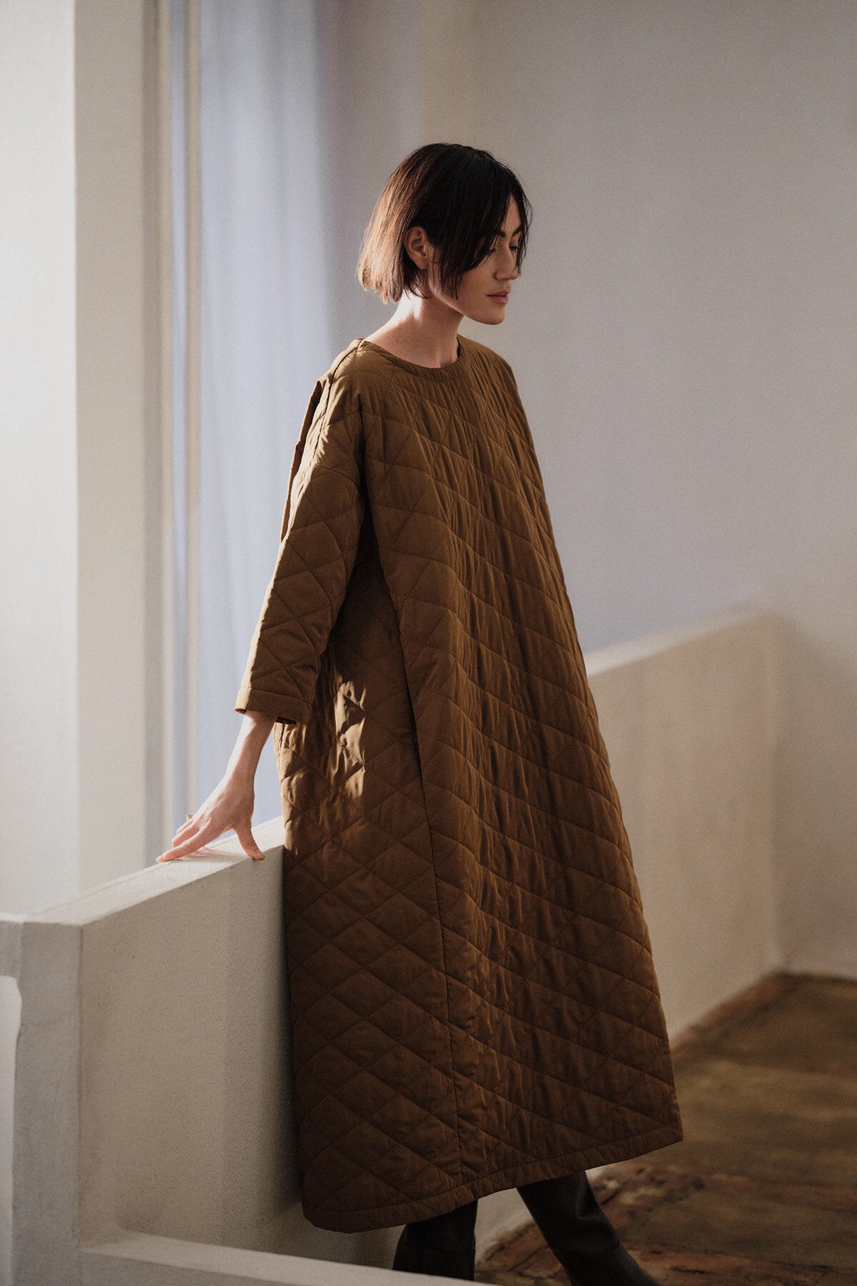 Pamala Tech quilted kjole - Chestnut